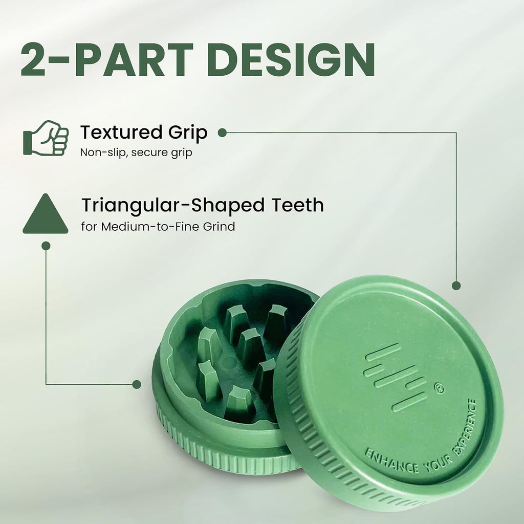 Staze Hemp Herb Grinder, 2 Piece - Lightweight | Durable & Eco Friendly Design with Triangular Teeth for Medium-to-Fine Grind | Perfect for Travel - (Forest Green)