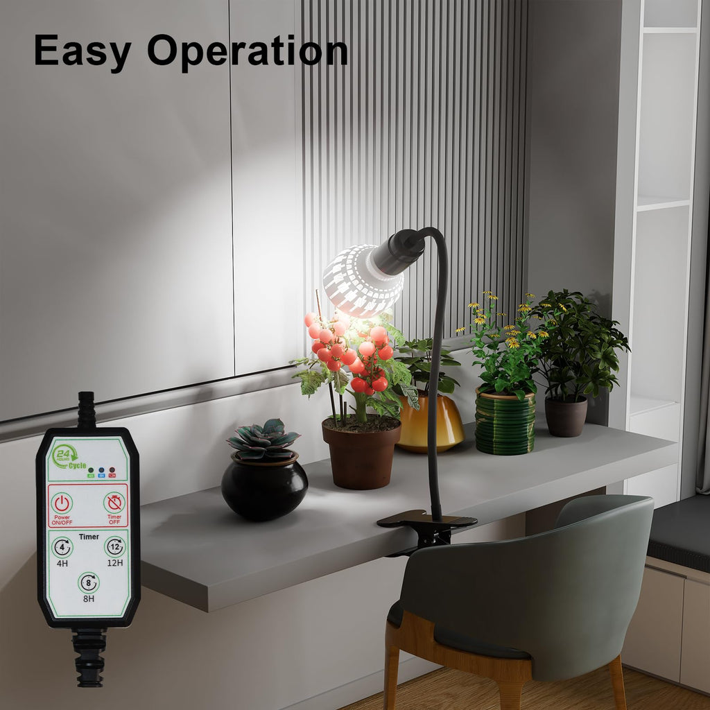 Grow Light,24W (160Watts Equiv) 5000K White Full Spectrum LED Growing Lamp Clip on Desk for Indoor Plants,Bulbs Replaceable & Non-dimmable (Black, 80Watts)