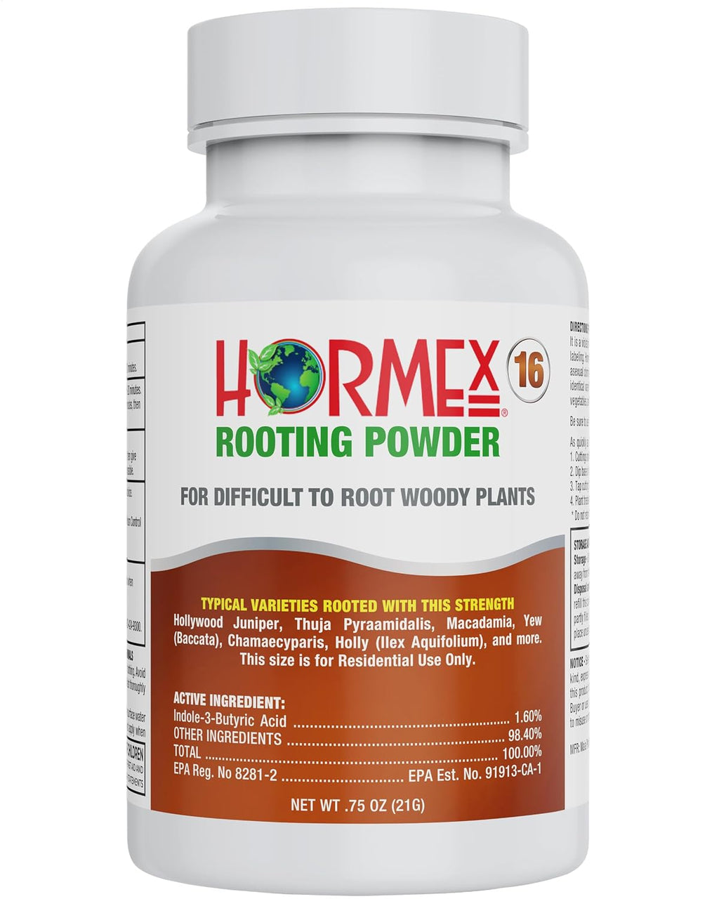 Hormex Rooting Hormone for Cuttings #16 - Max-Strength Powder (1.60% IBA) | Maximum Strength Rooting Hormone, Root Stimulator for Plants, Rooting Powder Compound for Difficult Hardwood Plants & Trees