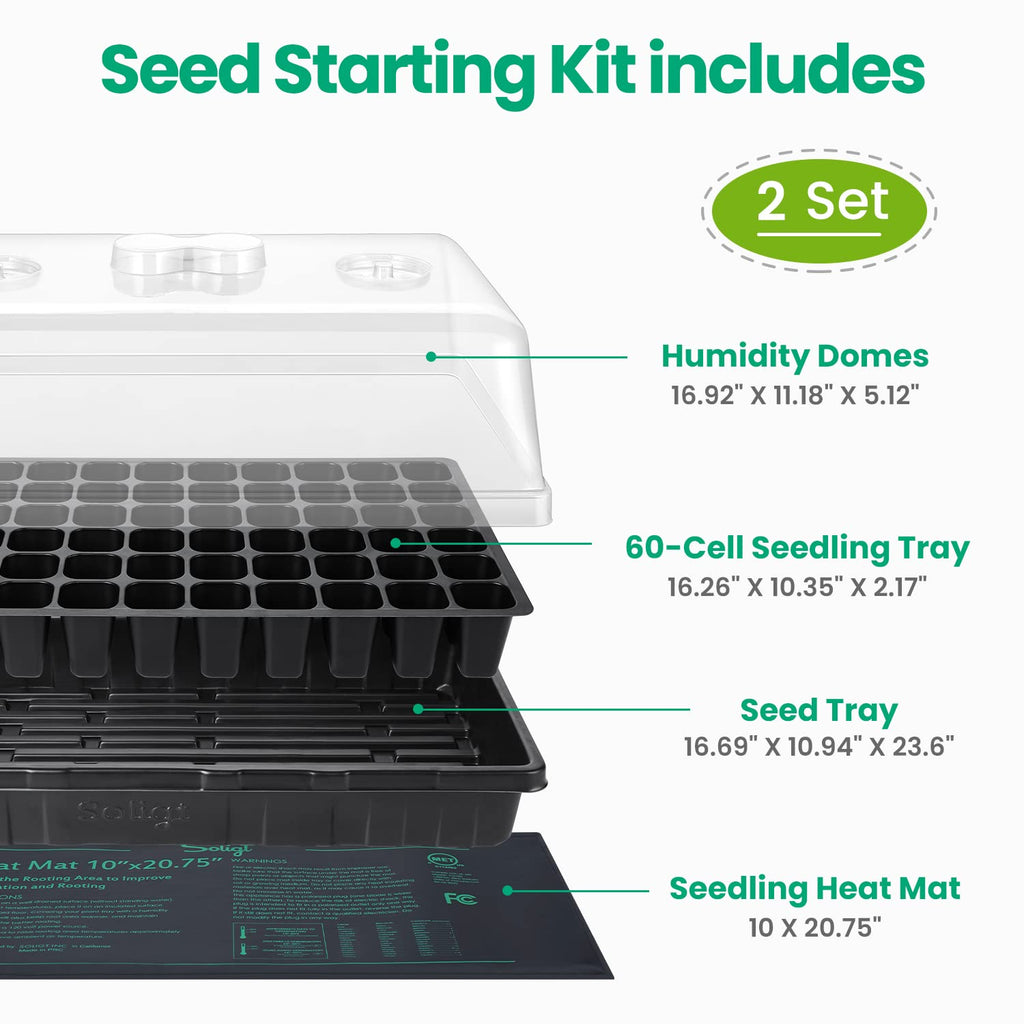 SOLIGT 3 Set 60-Cell Seed Starter Kit with Domes, Cell Trays and Heat Mats | Cloning, Propagation and Germination Station