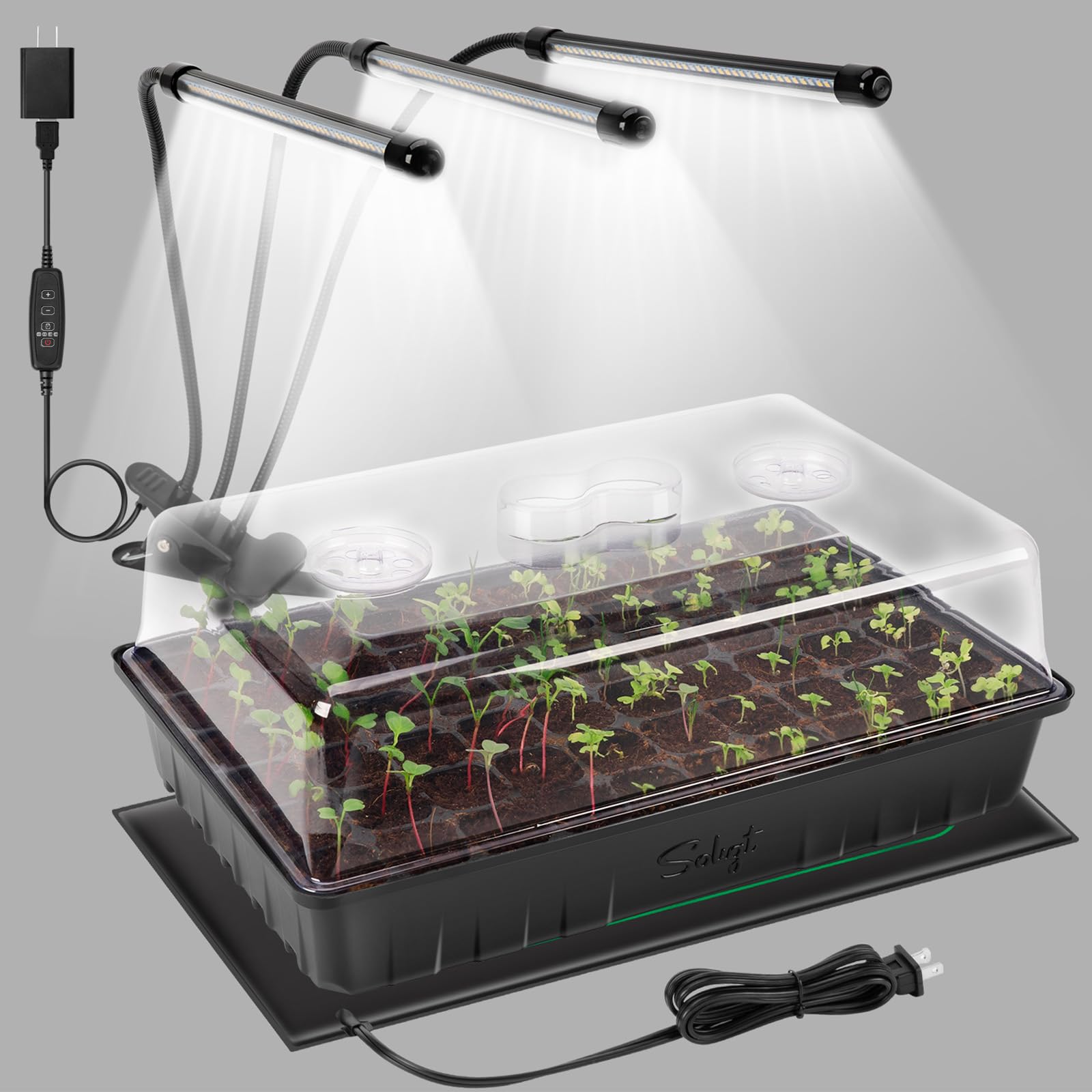 SOLIGT 3 Set 60-Cell Seed Starter Kit with Domes, Cell Trays and Heat Mats | Cloning, Propagation and Germination Station
