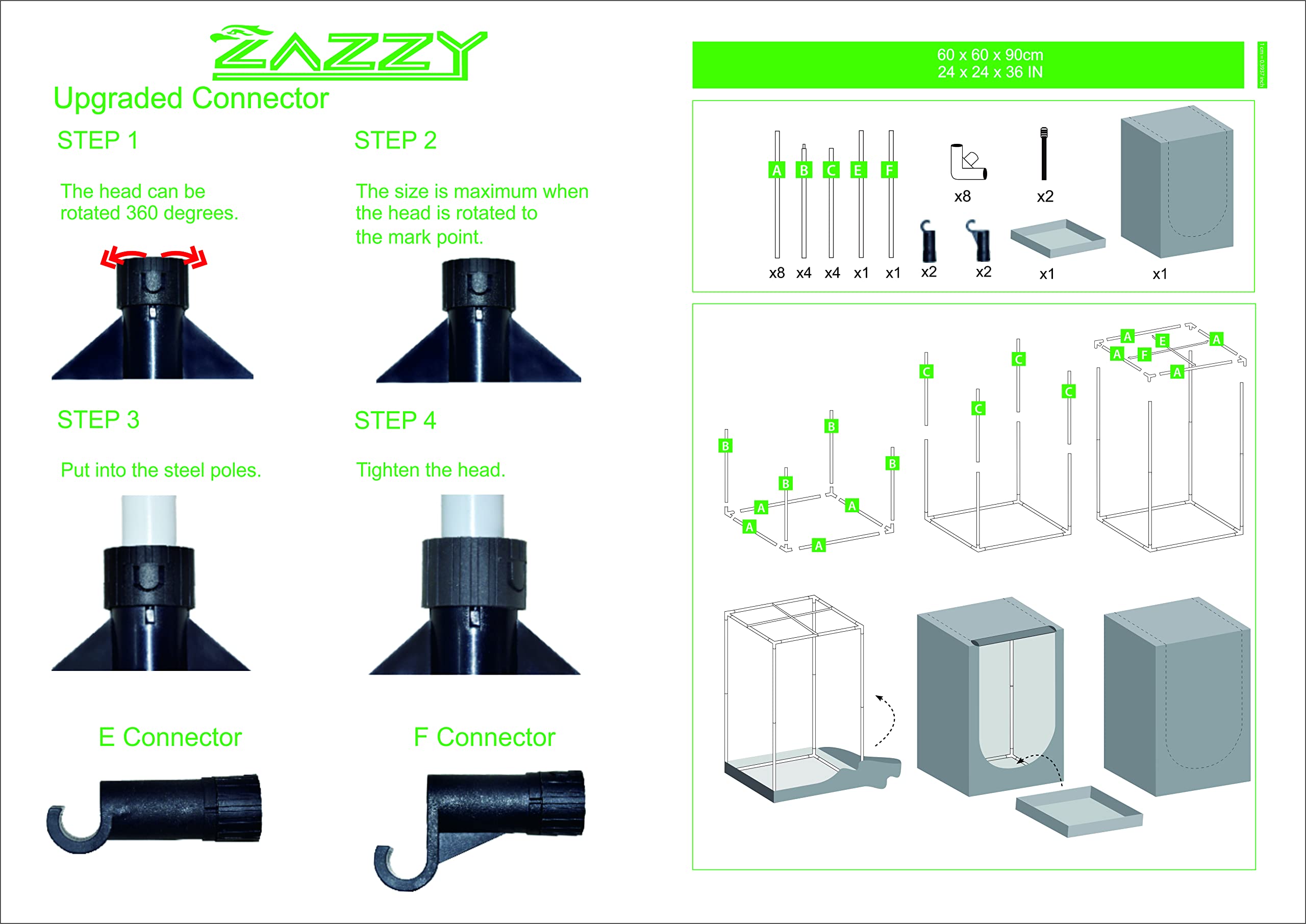 zazzy 3'X3' Grow Tent 32"x32"x63", High Reflective Mylar Growing Tent | Observation Window, Removable Floor Tray and Tool Bag for Planting Indoor Fruit Flower Veg