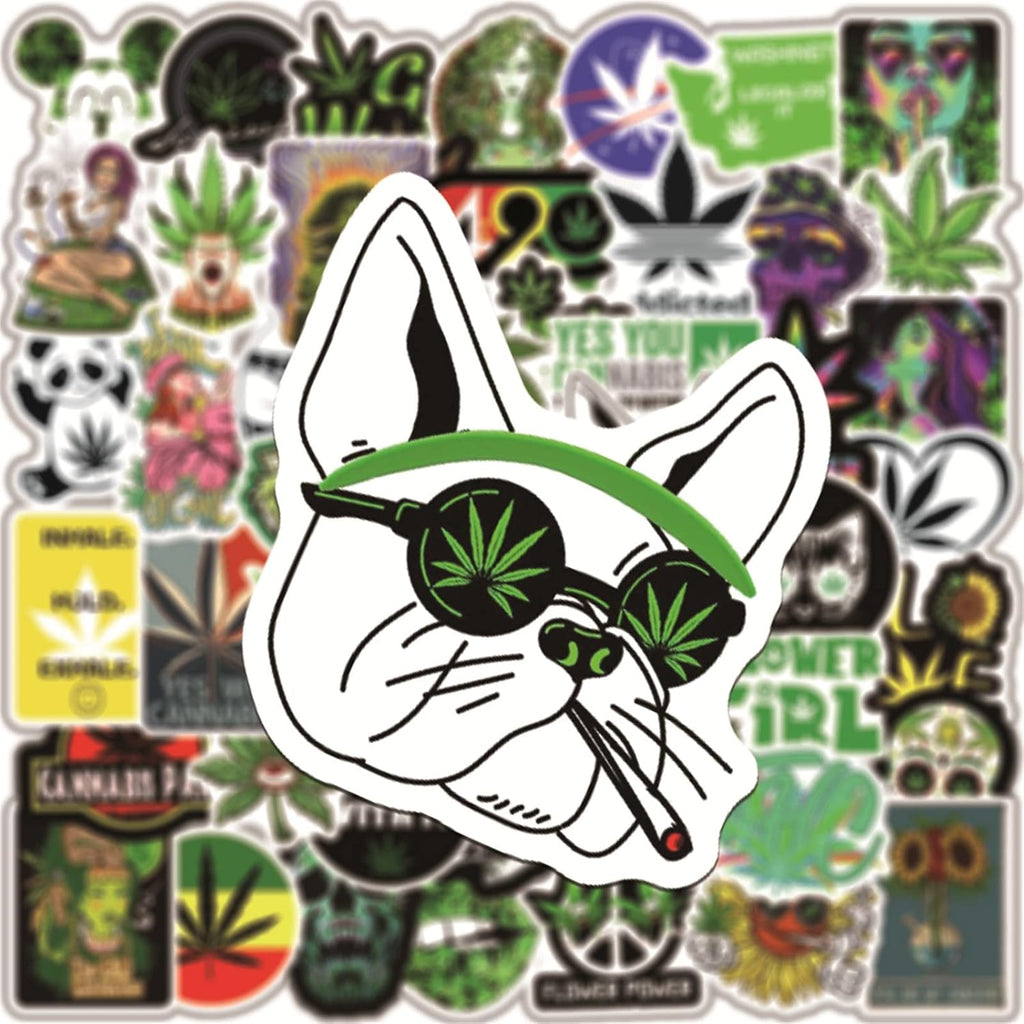 Weed Stickers for Adults, 50PCS Plant Vinyl Waterproof Marijuana Sticker Decals for Skateboard Water Bottles Bikes Luggage Etc.