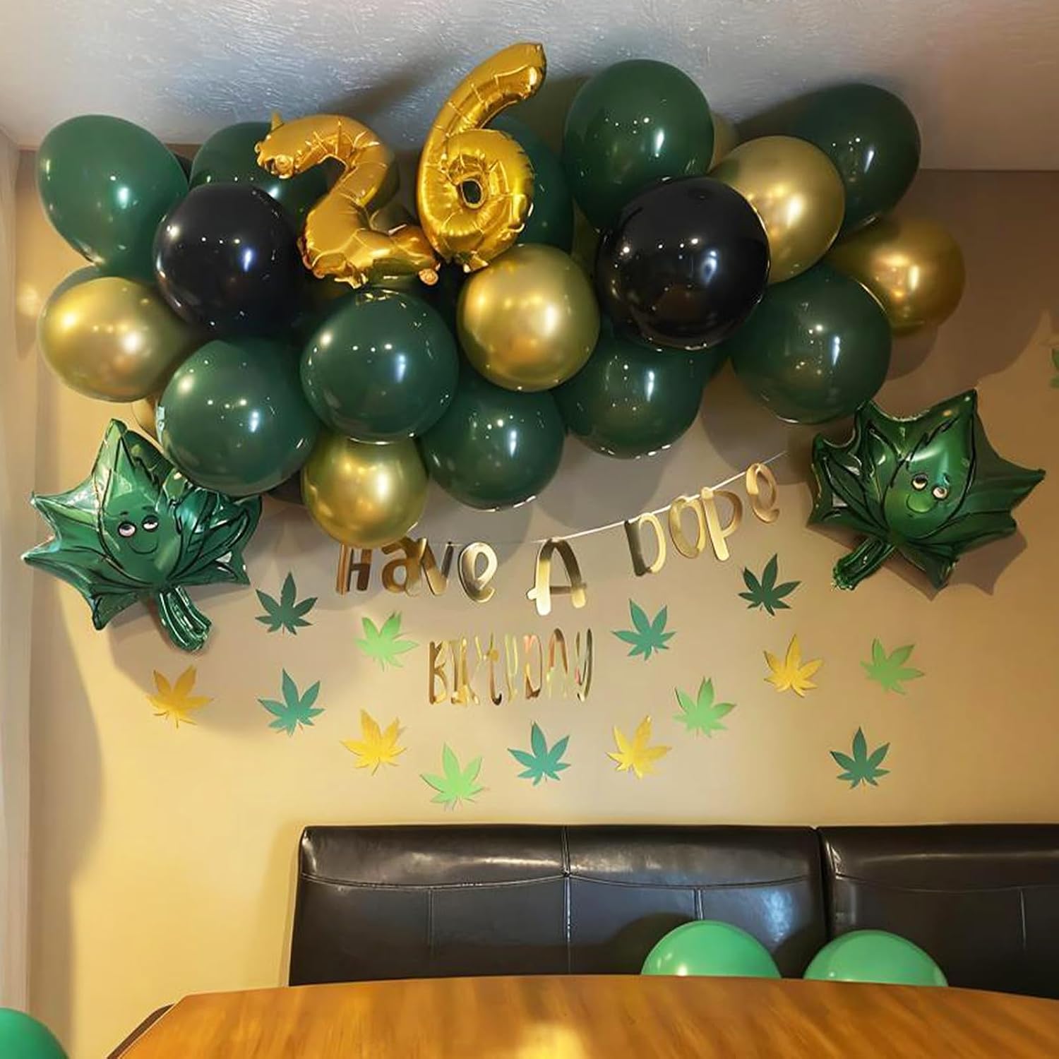 47pcs 'lets get lit' Party decorations for adults, weed set includes Latex Marijuana balloons, weed shape foil balloons and banner, Green Confetti balloons, For cannabis birthday-themed party