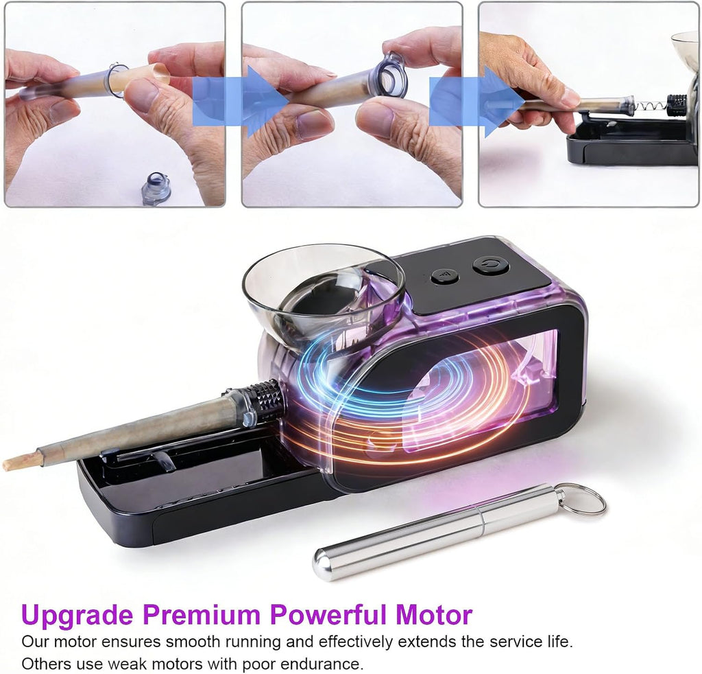 Electric Cigarette/Cone Rolling Machine Set with Manual Sipce Grinder,Automatic Cone Loader with LED Light, Portable Grinder Tobacco Injector Maker for King Size Pre Rolled Cone