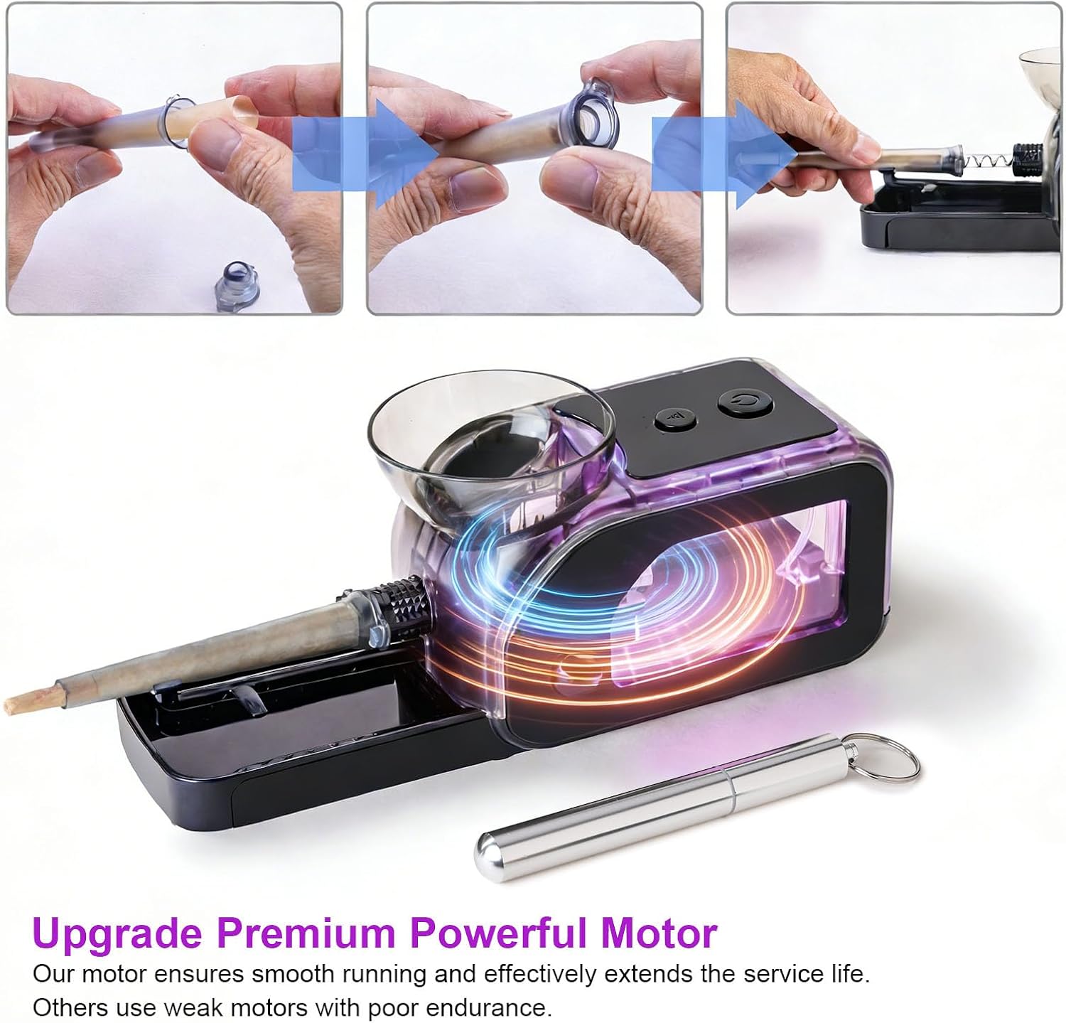 Electric Cigarette/Cone Rolling Machine Set with Manual Sipce Grinder,Automatic Cone Loader with LED Light, Portable Grinder Tobacco Injector Maker for King Size Pre Rolled Cone