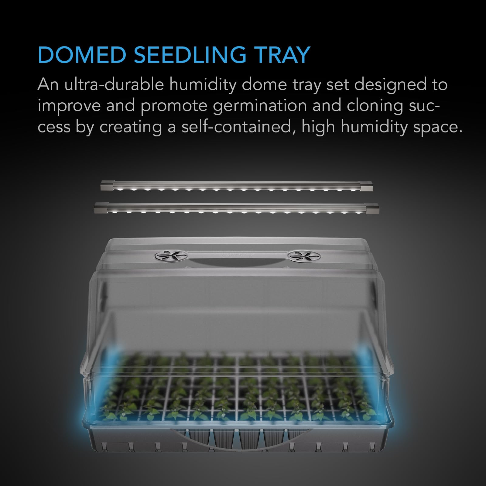 AC Infinity Heavy-Duty Humidity Dome 5x8 Germination Kit | Full Spectrum LED Grow Light Bars w/Samsung LM301H EVO LEDs, Heat Mat, 3mm Dome, Trays, Vented Panels, for Seed Starting