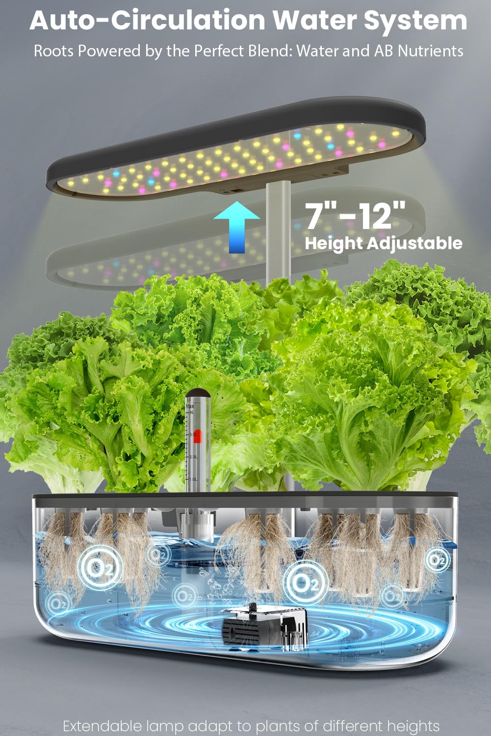 inbloom 12 Pods Hydroponics Growing System Kit, Herb Garden Planter Indoor Kit, Indoor Gardening Hydroponics Growing System with 4.2L Water Pump, Height Adjustable, Gifts for Woman, Transparent Black