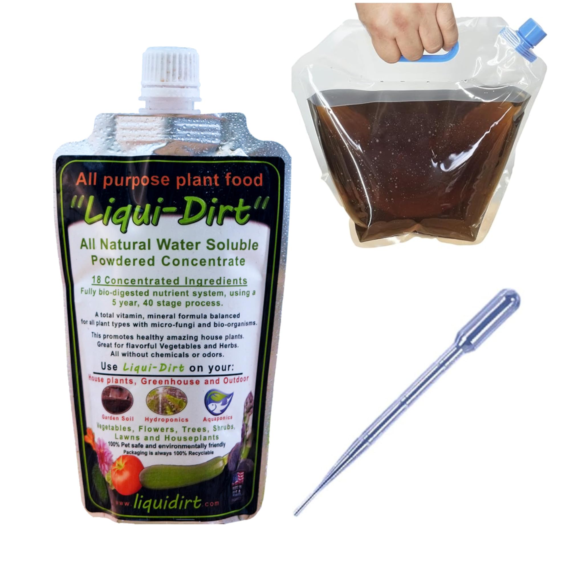 LiquiDirt Organic All-Purpose Plant Food - 100% Bio-Digested Liquid Fertilizer for Indoor Houseplants, Succulents, Herbs & Garden - Won't Burn Roots - Makes 250+ Gallons