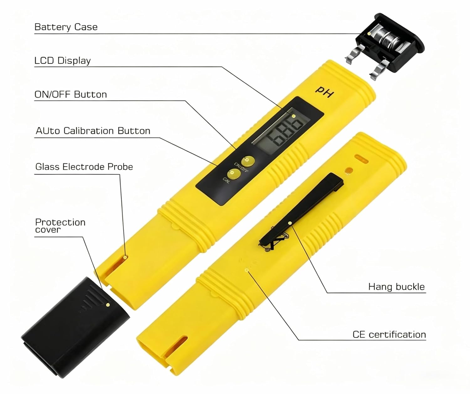 Digital pH Meter Tester Pen for Water, Pre-Calibrated, High Accuracy ±0.01, 0–14 pH Range, Pocket Size for Drinking Water, Pool, Aquarium & Hydroponics (Yellow)