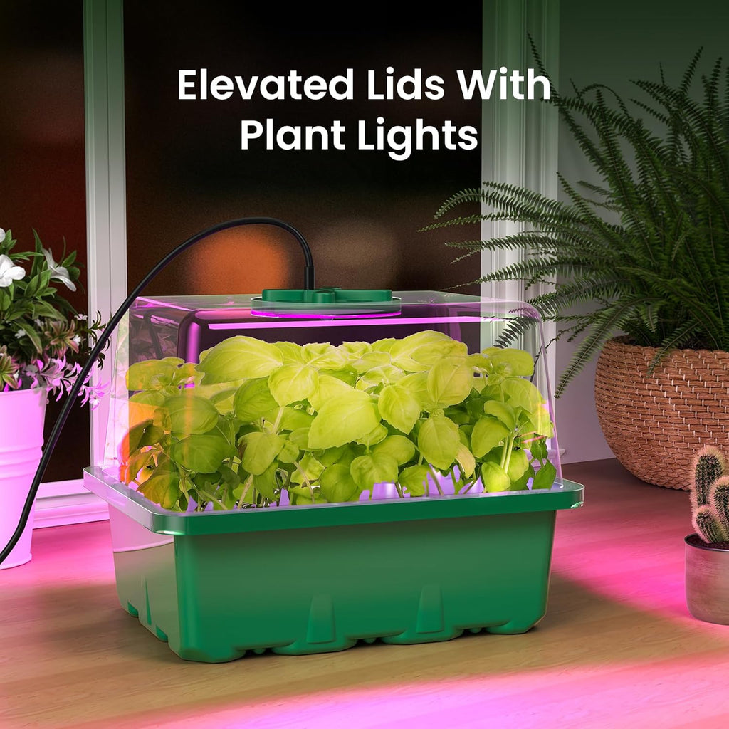 Kit de inicio de semillas MIXC con luz de crecimiento, kit de bandeja para plántulas elevadas con cúpula de humedad ajustable y bandeja de celdas transparentes, 12 perlas LED de espectro completo para