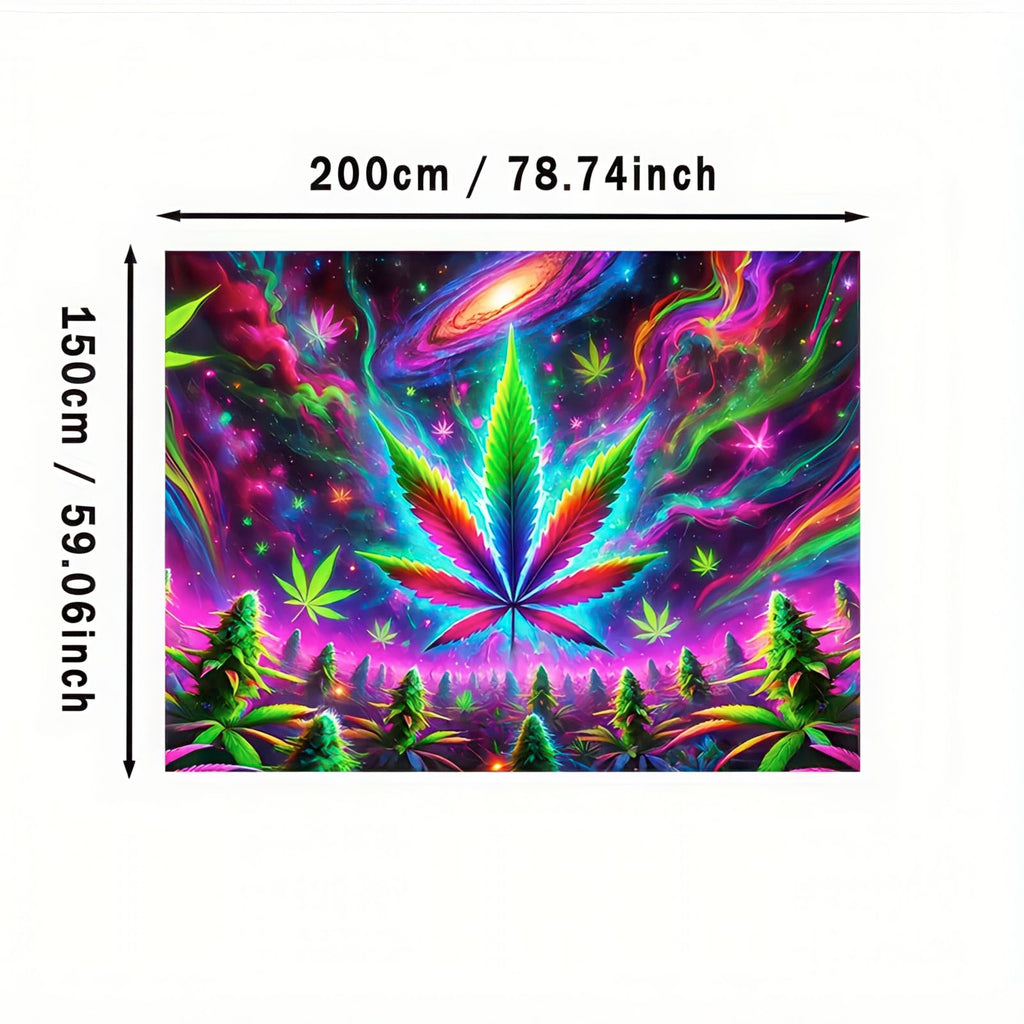 BlissYard Blacklight Tapestry Cannabis Leaf Bedroom Decor 78 x 59 Inch | Cannabis Leaf UV Wall Hanging Smoking Neon Backdrop for Bedroom Party Dorm Style