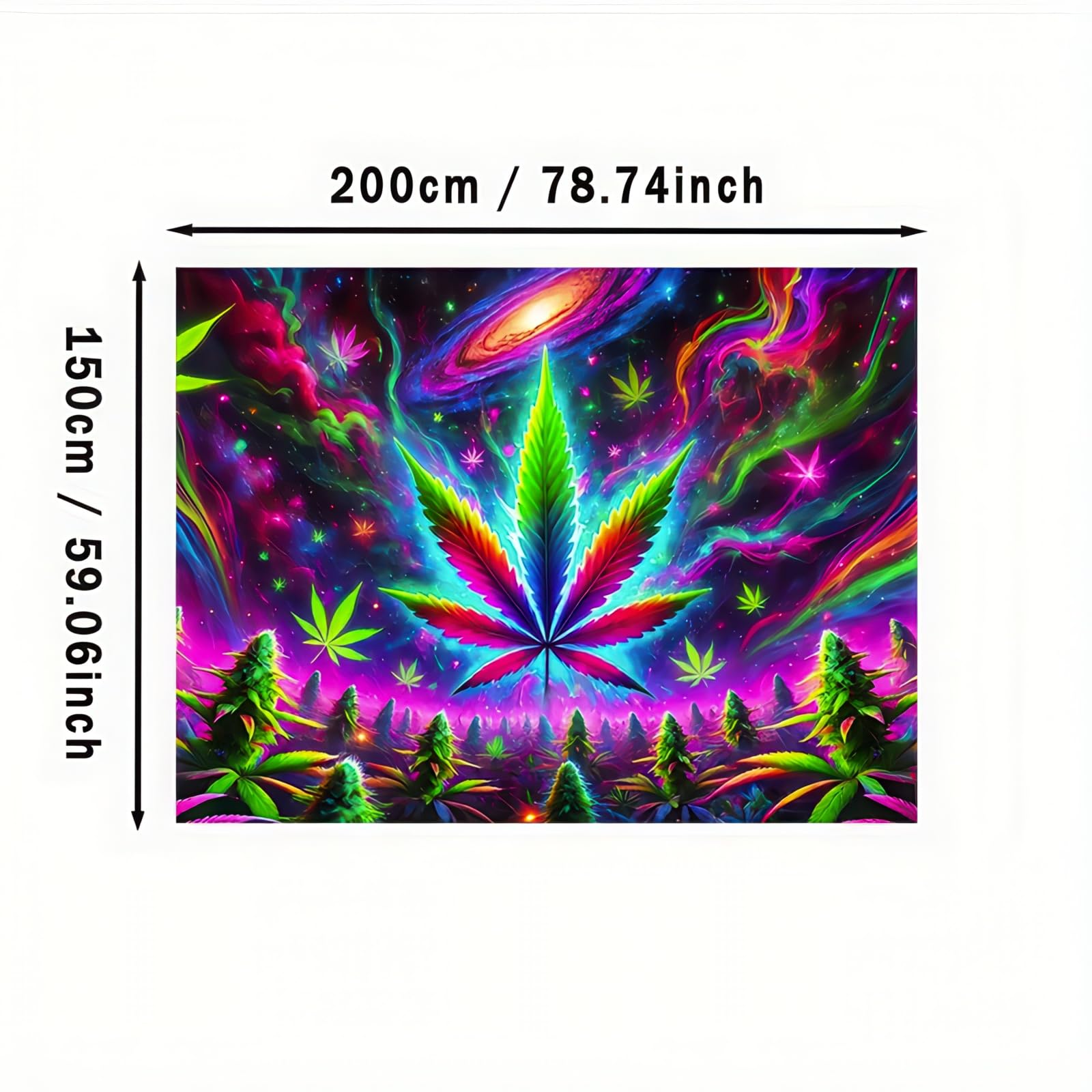 BlissYard Blacklight Tapestry Cannabis Leaf Bedroom Decor 78 x 59 Inch | Cannabis Leaf UV Wall Hanging Smoking Neon Backdrop for Bedroom Party Dorm Style