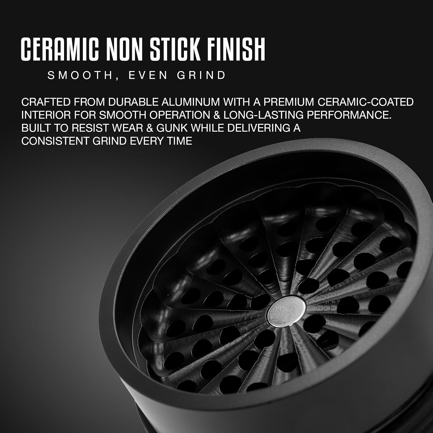 Herb & Spice Grinder | Toothless Mill | Non-Stick Ceramic Coating | Glass Chamber | Storage Compartment | Screen Free | Fluffy Grind | Kitchen Tool