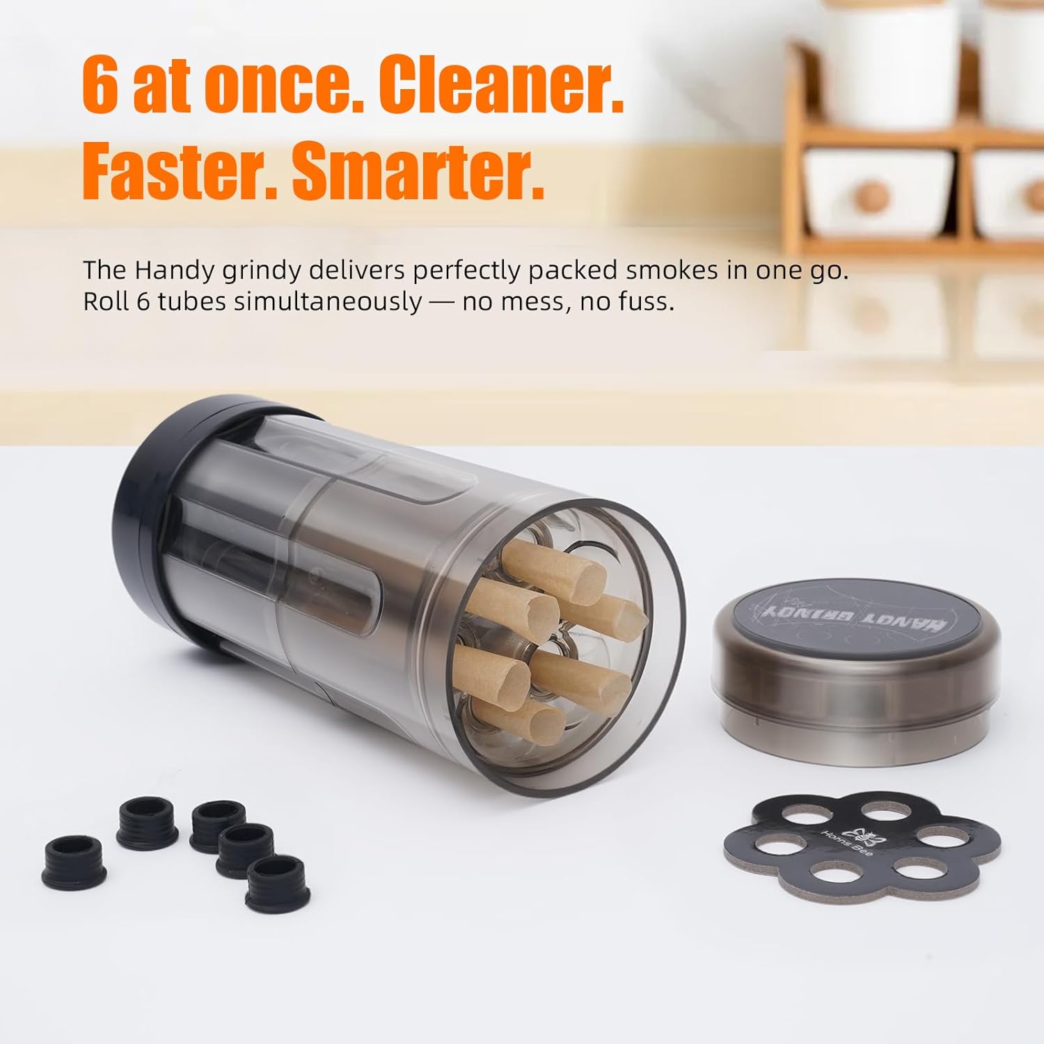 Pre Roll Machine, Grinder for Herb Cone Loader & Mill | WHS·Yan Spice Grinders with extra-coarse teeth for fluffy texture. Loads 6 cones at once. Portable for travel, or outdoor.