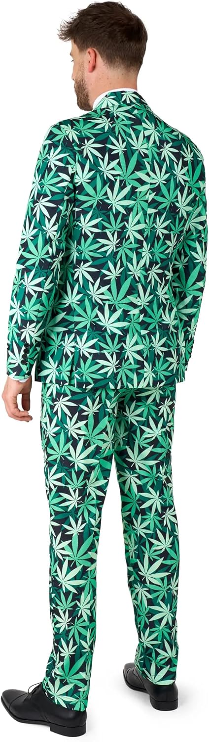 Suitmeister Men's Funny Suit - Cannabis Weed Print Outfit Slim Fit - Green