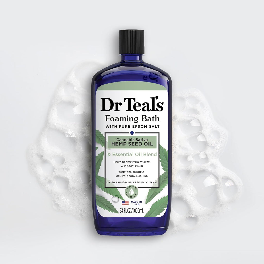 Dr Teal's Foaming Bath with Pure Epsom Salt, Cannabis Sativa Hemp Seed Oil, 34 fl oz (Pack of 4)