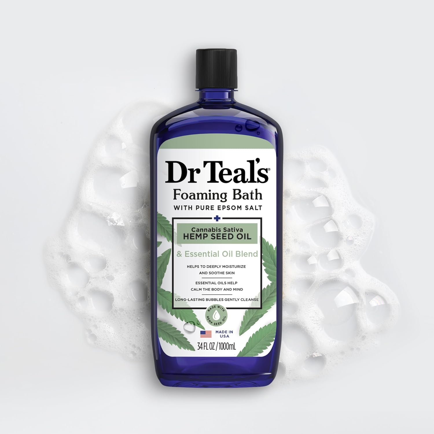Dr Teal's Foaming Bath with Pure Epsom Salt, Cannabis Sativa Hemp Seed Oil, 34 fl oz (Pack of 4)