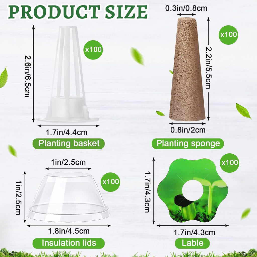 Potchen 400 Pcs Hydroponic Growing Kit - Reusable Plant Grow Sponges, Baskets, Lids & Labels - Indoor Use - Modern Style - Hole Design - Flower Theme - Polished Finish