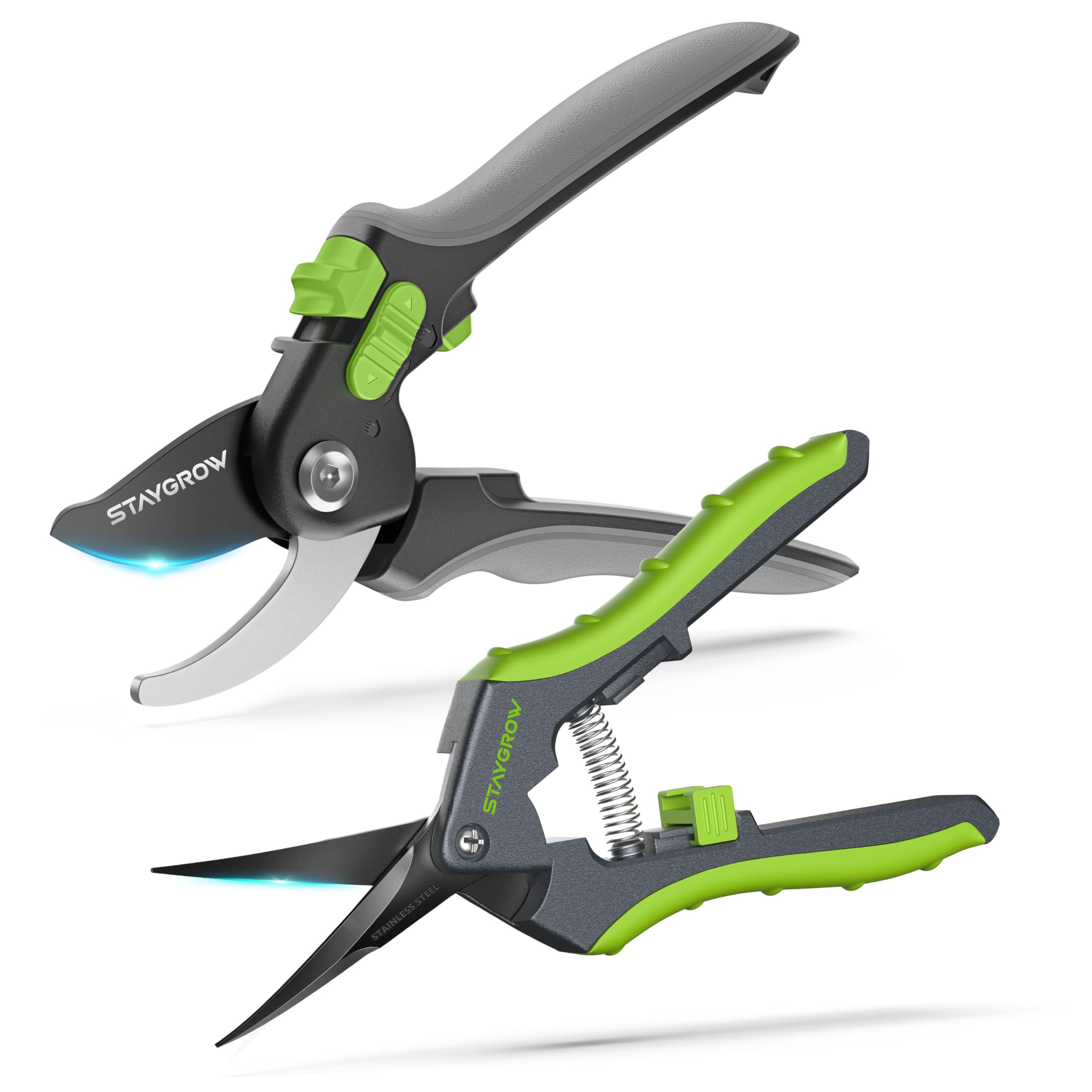 2pcs 6.5" Pruning Shears for Gardening Ultra Sharp Garden Scissors | Plant Snips for Precise Cuts, Stainless Steel Bonsai Clippers with Spring Loaded, Garden Shears (1pc Straight & 1pc Curved)