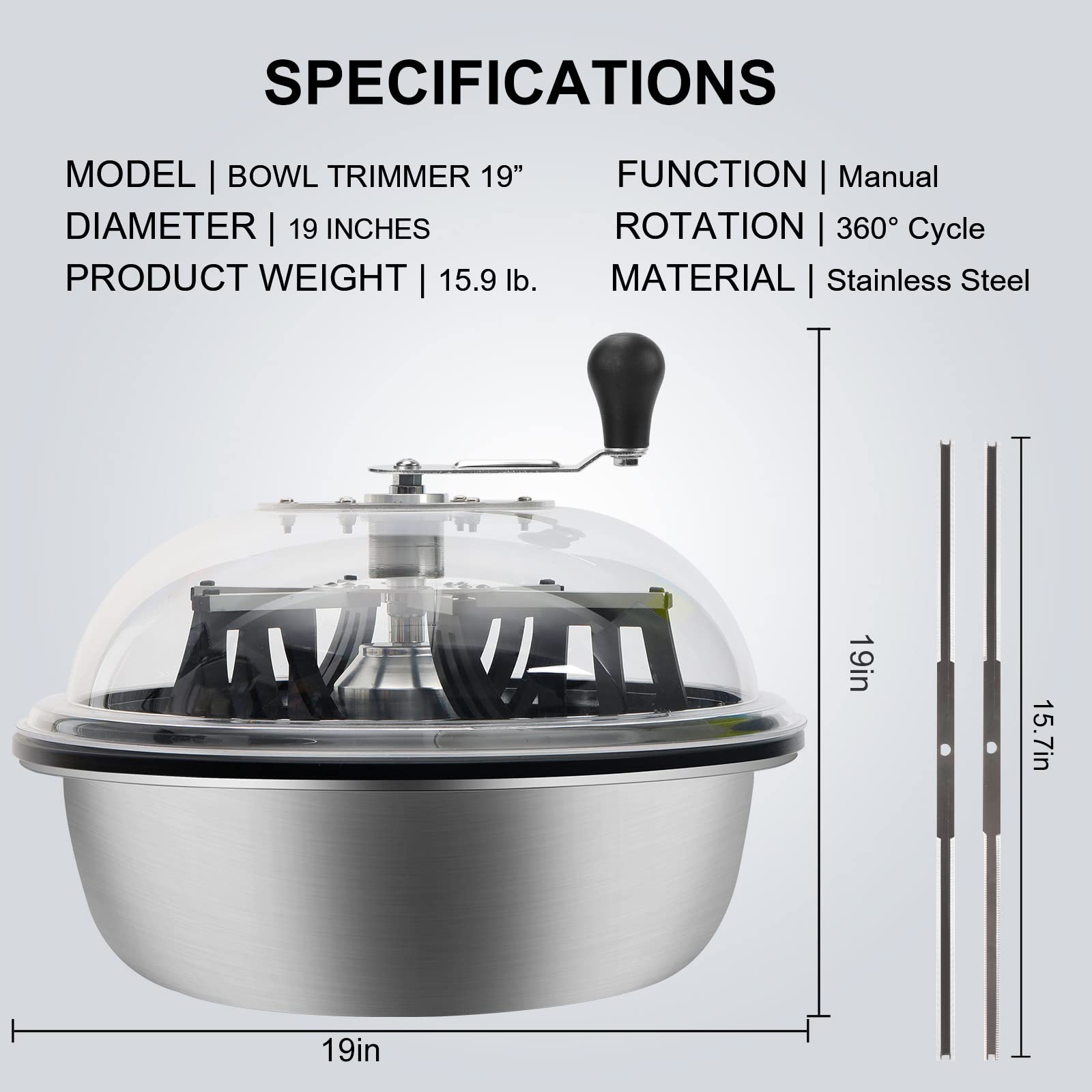 13 inch Leaf Bowl Trimmer, Bowl Trimmer with Switchable Stainless Steel Blades & Clear Visibility Dome, Hand Twist Spin Cutting Bud Trimmer for Buds, Flowers, Hydroponics Plants