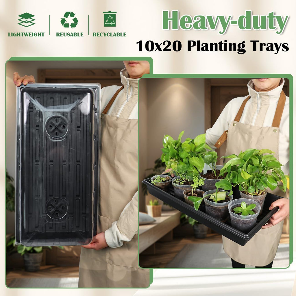 1020 Seed Starting Trays with Tall 7.3" Humidity Dome, No Hole, 5-Pack | Heavy Duty Plant Tray with High Lid for Taller Seedlings, Large Seed Growing Kit, Mini Greenhouse for Indoor Seed Germination