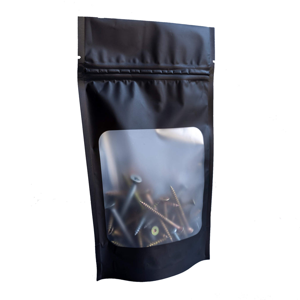 HANSER | Smell Proof Odorless Mylar Resealable Foil Pouch Bags with clear Window | Stand up bottom | Airtight | matte black | 100 Pieces | 4x6 inches