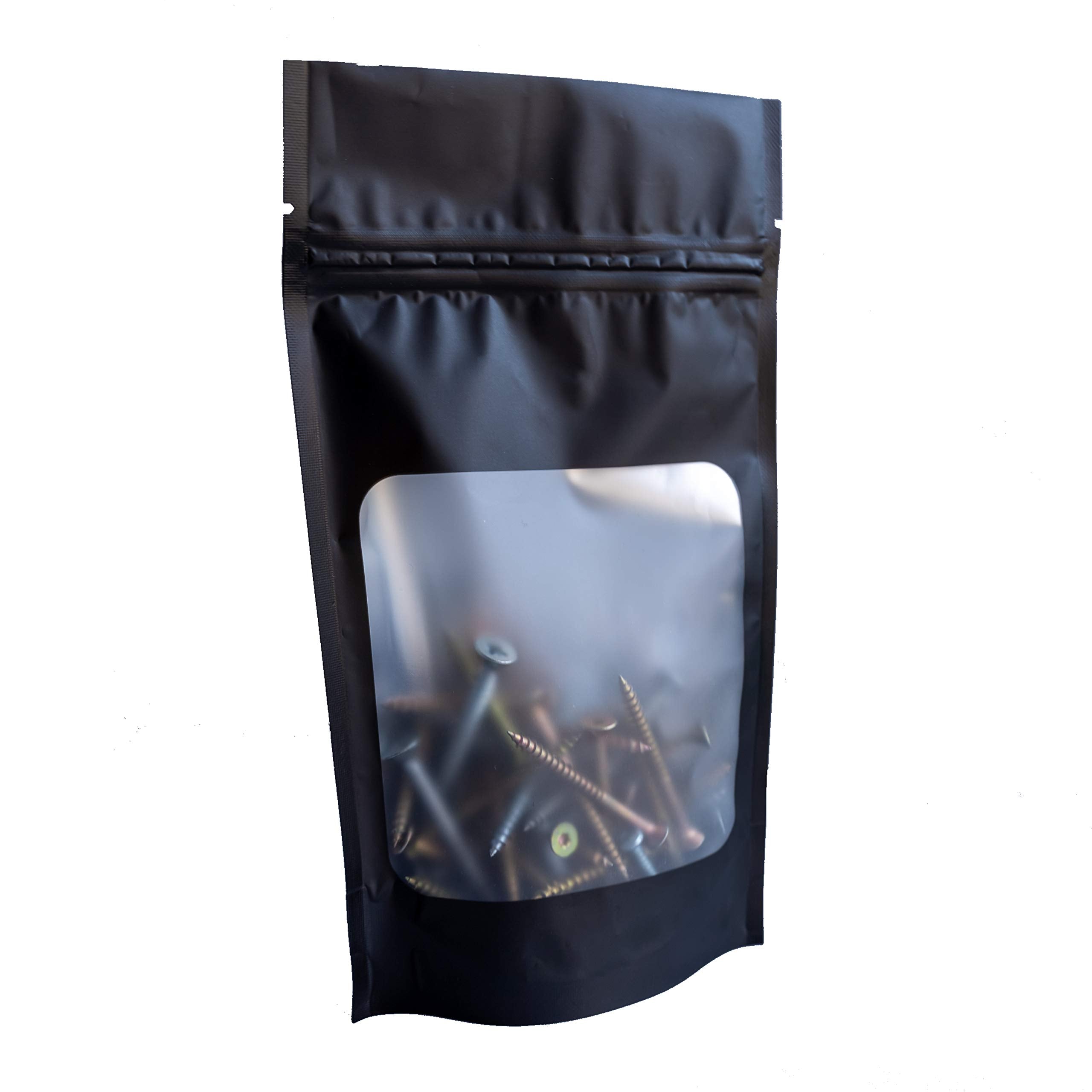 HANSER | Smell Proof Odorless Mylar Resealable Foil Pouch Bags with clear Window | Stand up bottom | Airtight | matte black | 100 Pieces | 4x6 inches