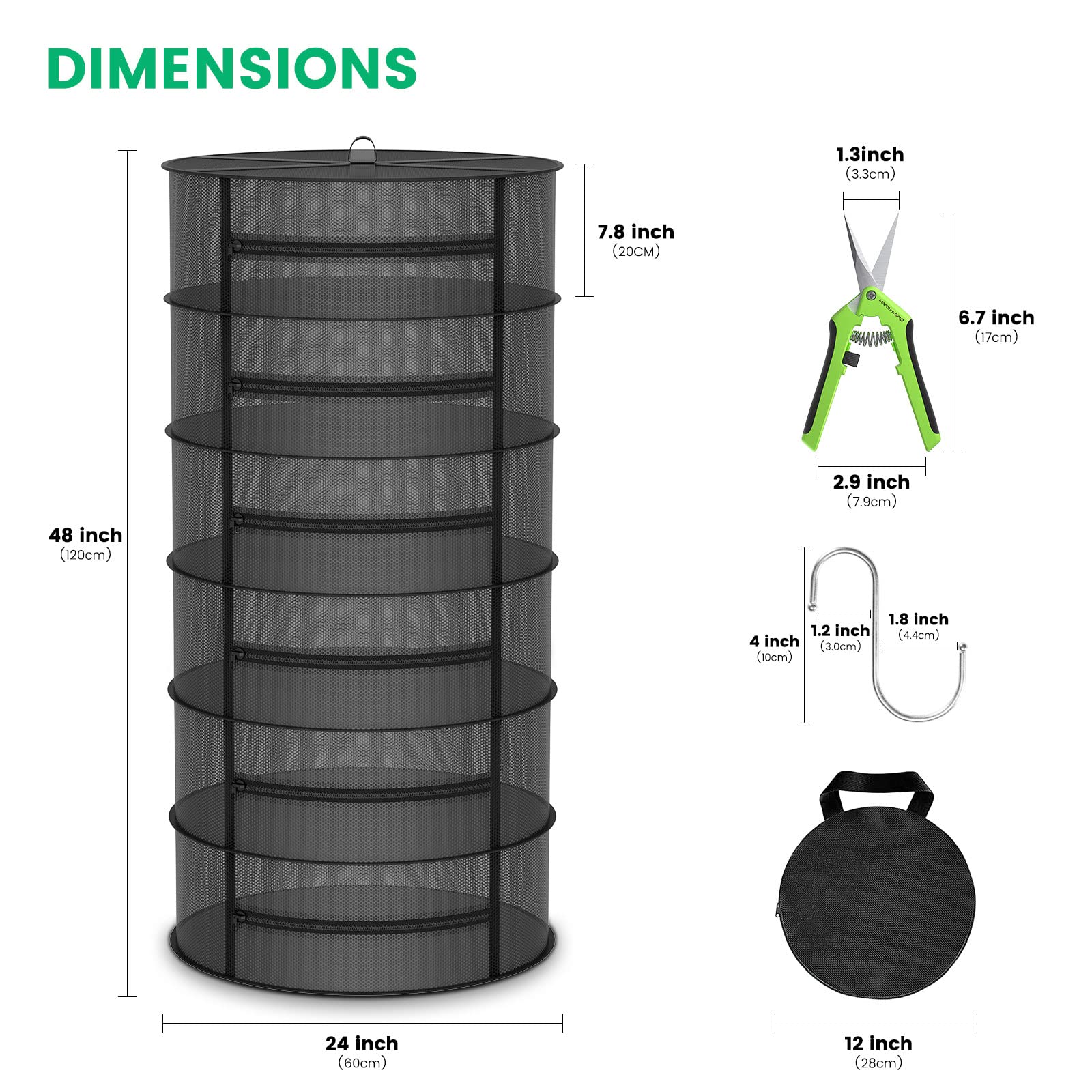 MARS HYDRO Herb Drying Rack, 2 ft 4 Layers Hanging Mesh Plant Racks with Zipper, Grow Tent Drying Rack for Herbs, Flowers, Seeds