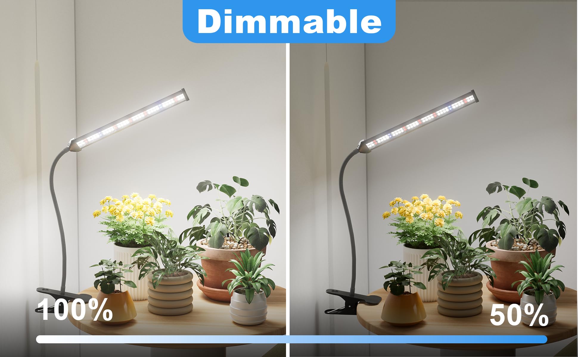 Grow Light,24W (160Watts Equiv) 5000K White Full Spectrum LED Growing Lamp Clip on Desk for Indoor Plants,Bulbs Replaceable & Non-dimmable (Black, 80Watts)