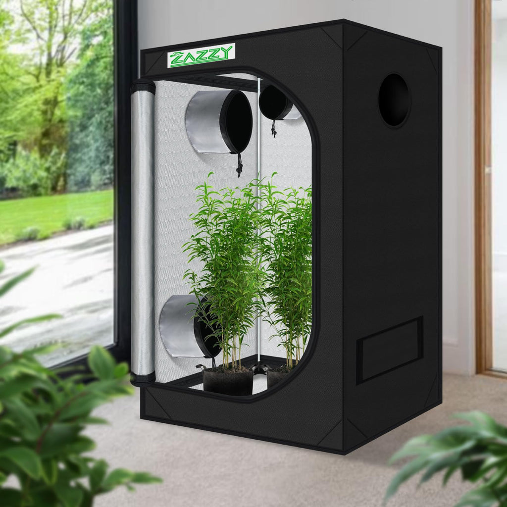 zazzy 3'X3' Grow Tent 32"x32"x63", High Reflective Mylar Growing Tent | Observation Window, Removable Floor Tray and Tool Bag for Planting Indoor Fruit Flower Veg