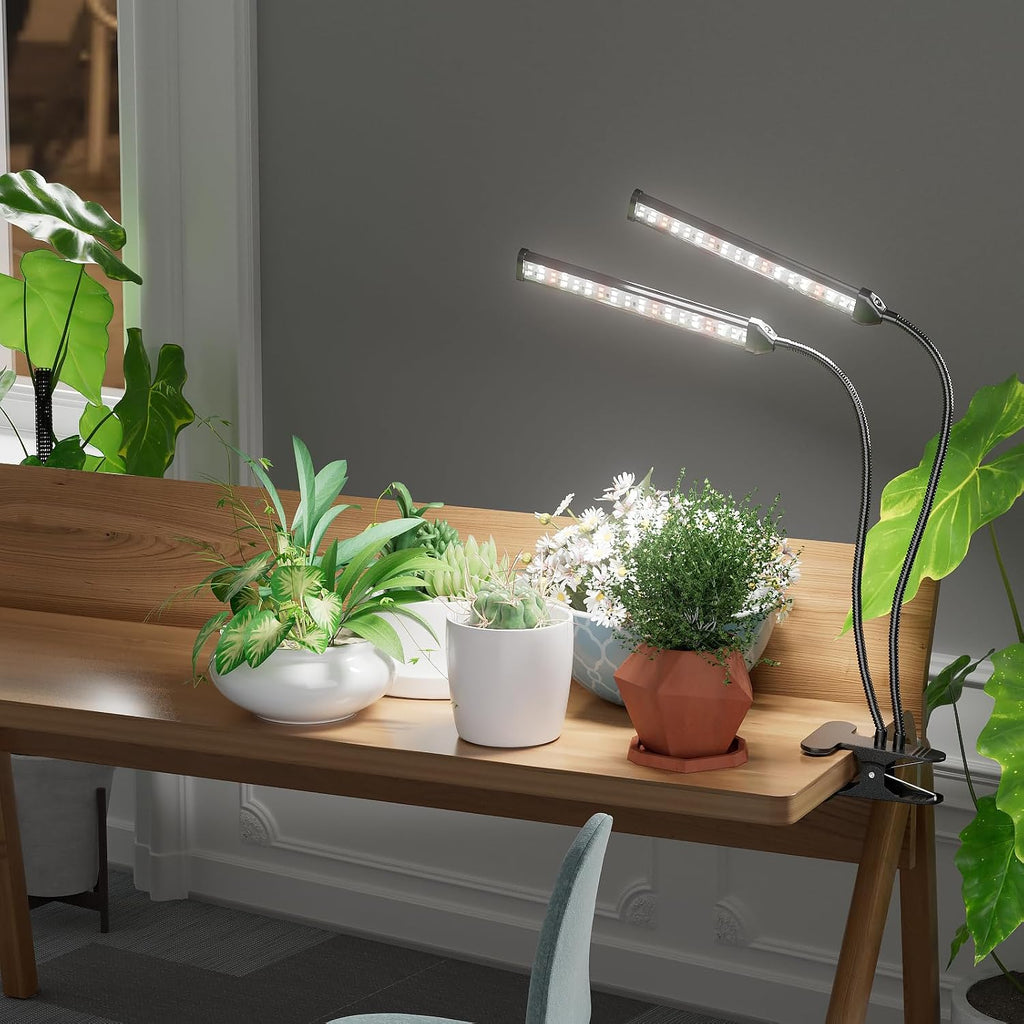 Grow Light,24W (160Watts Equiv) 5000K White Full Spectrum LED Growing Lamp Clip on Desk for Indoor Plants,Bulbs Replaceable & Non-dimmable (Black, 80Watts)