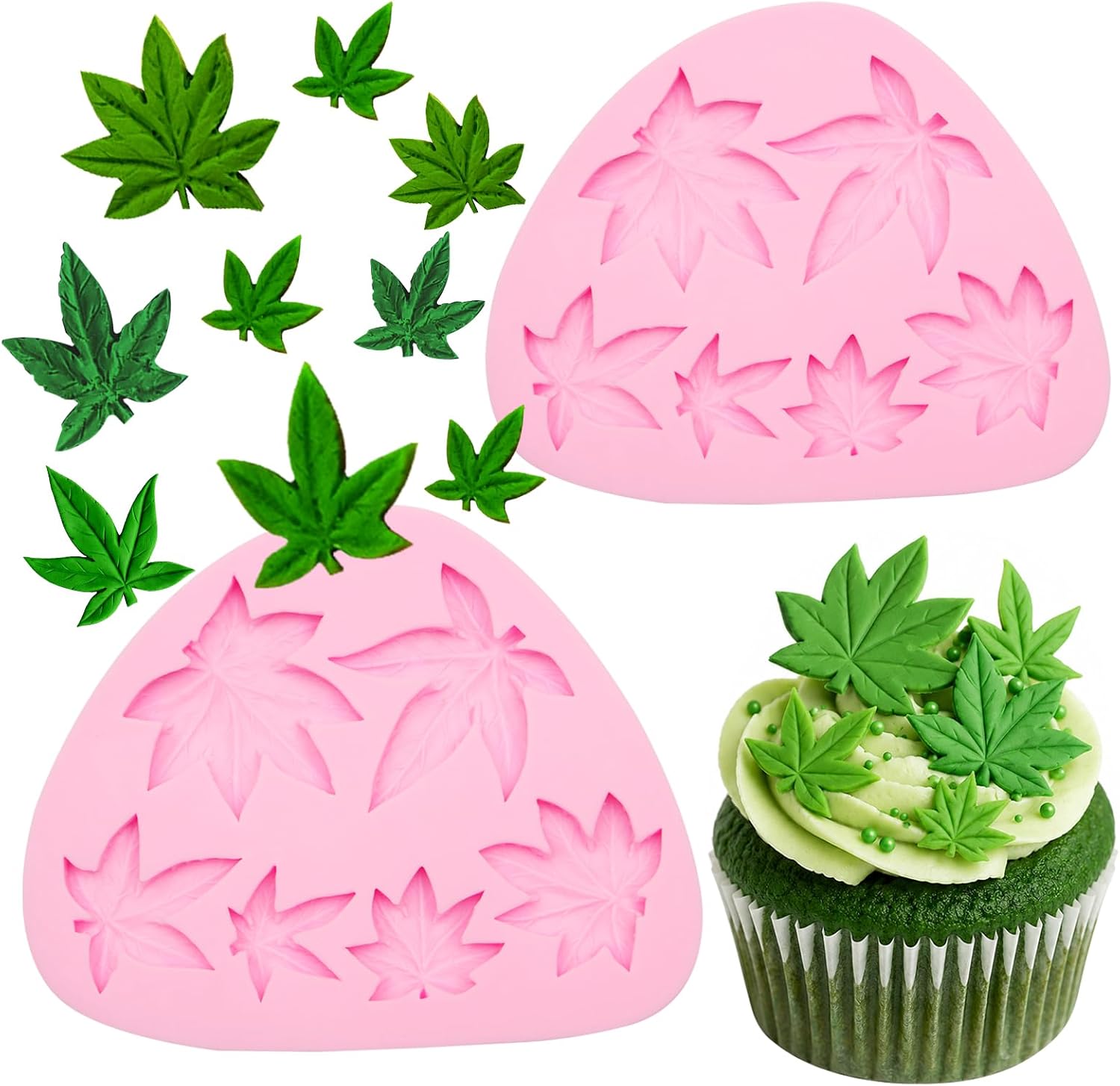 Weed Leaf Fondant Molds, Maple Leaf Silicone Molds, Plant Pot Leaves Cake Decorating Chocolate Tools for Baking Cupcake Topper Candy Cookie Dessert Clay Resin DIY Crafts Set of 2