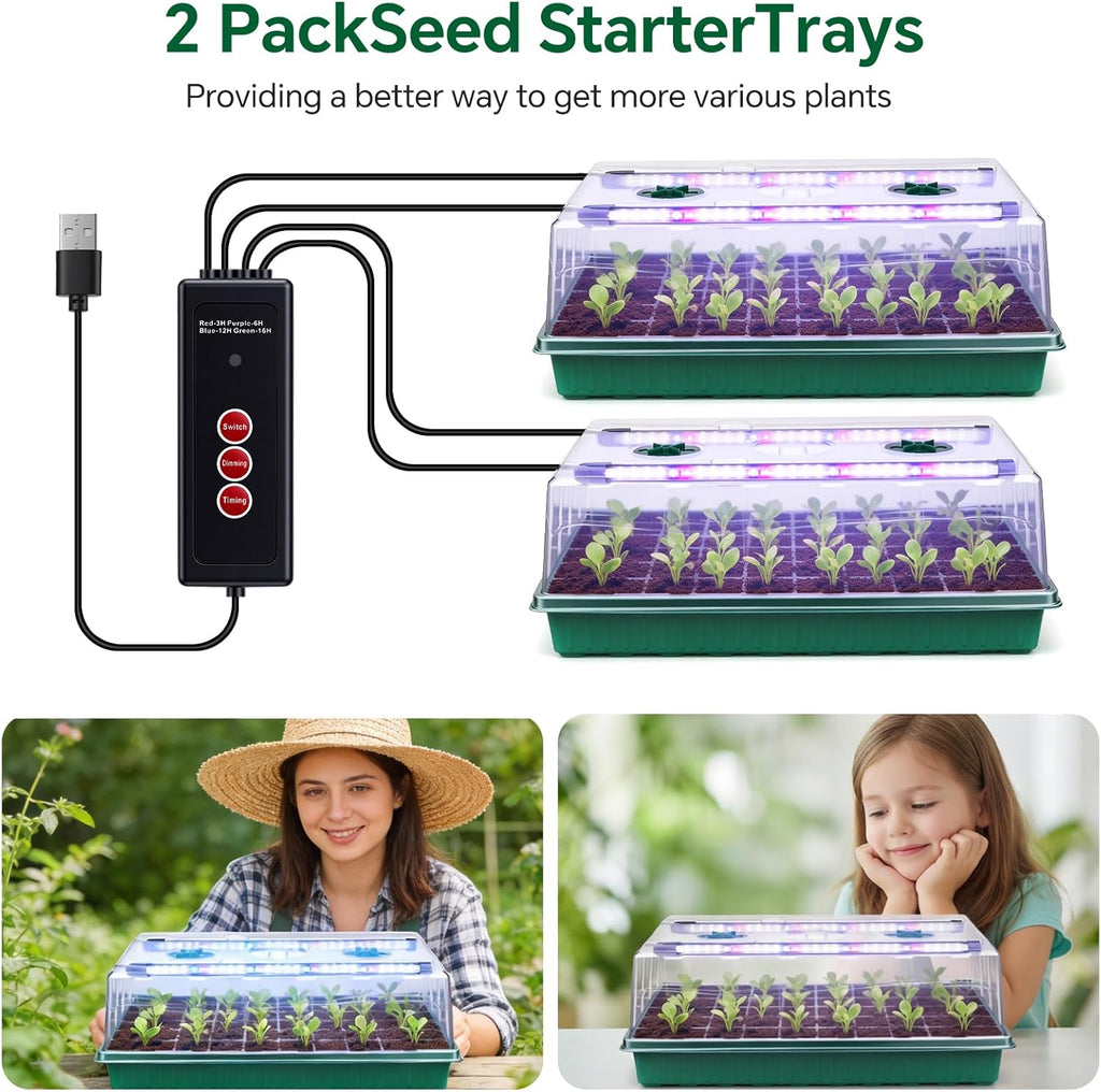 2 Pcks Seed Starter Tray 120 Cells Seed Starter Kit with Grow Light, Seed StartingTrays for Seed Seedling Planting Starter, Mini Greenhouse Plant Germination Trays