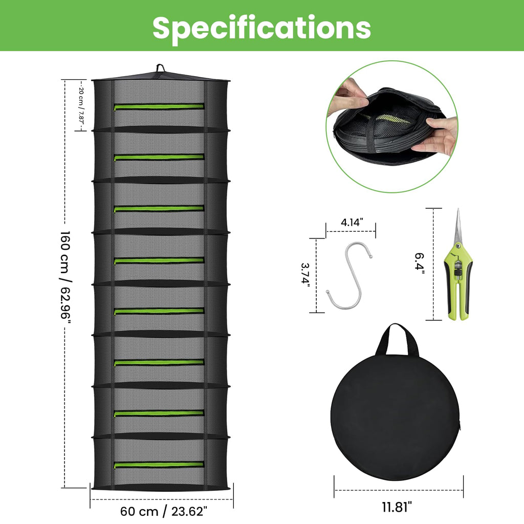 MEKOLIFE 6-Layer Herb Drying Rack with Collapsible Mesh Design | 23.62 Inch Hanging Drying Rack with Zipper and Garden Pruning Shears - Versatile Plant Drying Solution