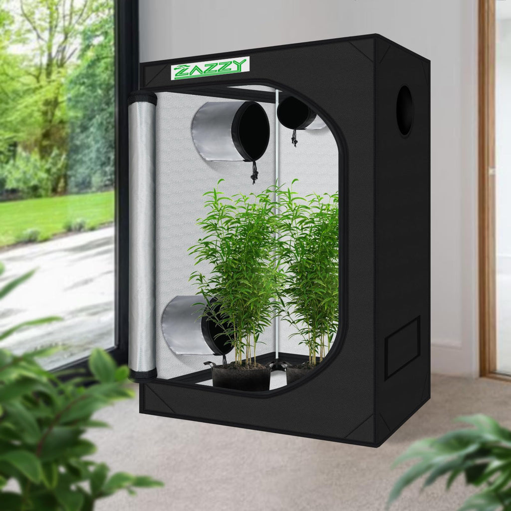 zazzy 3'X3' Grow Tent 32"x32"x63", High Reflective Mylar Growing Tent | Observation Window, Removable Floor Tray and Tool Bag for Planting Indoor Fruit Flower Veg