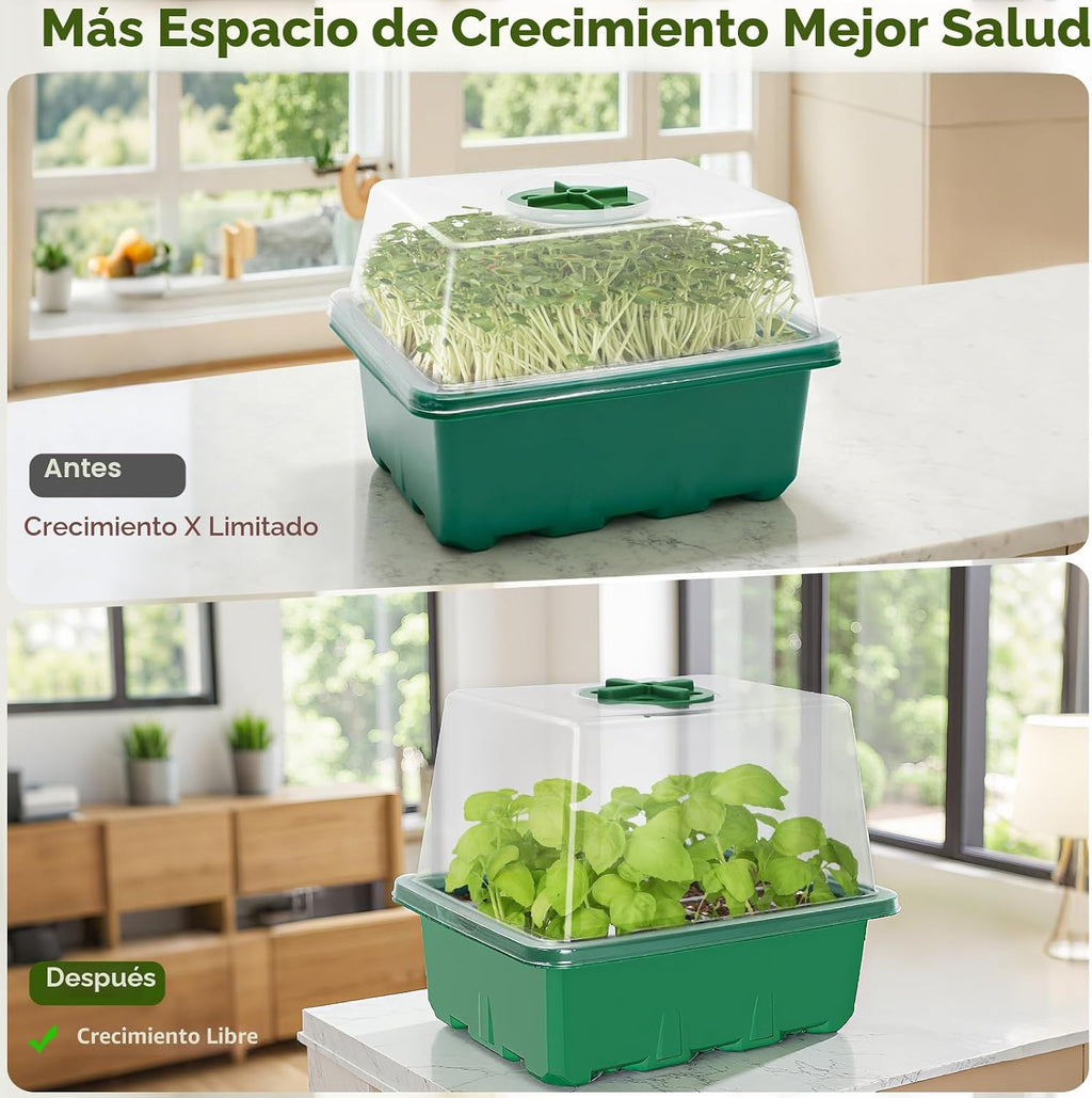 Kit de inicio de semillas MIXC con luz de crecimiento, kit de bandeja para plántulas elevadas con cúpula de humedad ajustable y bandeja de celdas transparentes, 12 perlas LED de espectro completo para