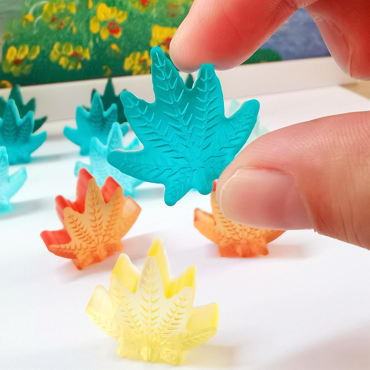 Leaf Silicone Molds For Chocolate Gummy Candy, Leaf Wax Melts Molds with Scraper (70 Cavities, Green)