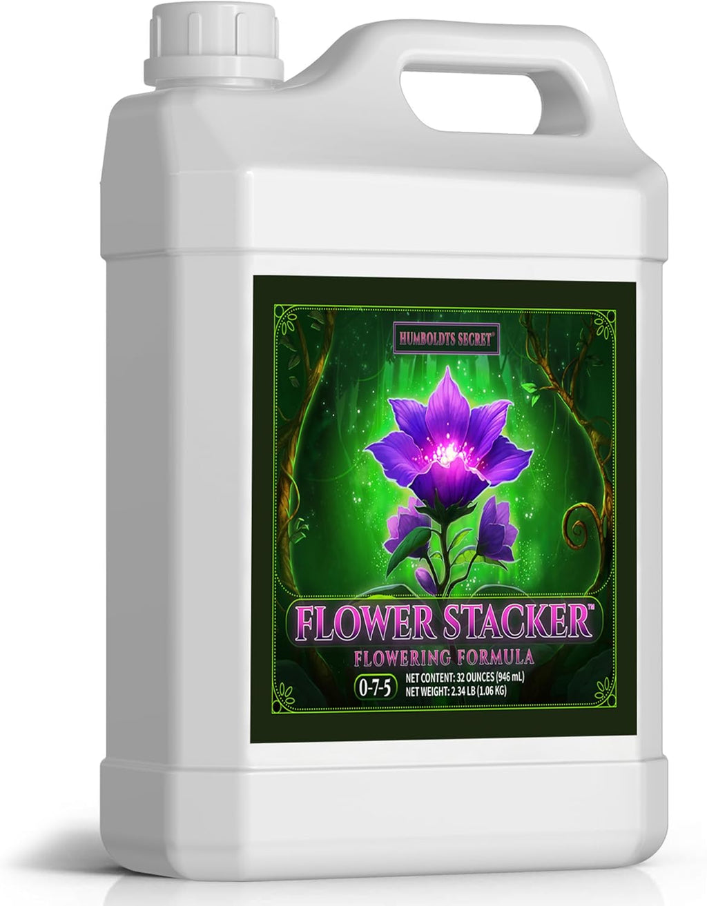 Humboldts Secret Flower Stacker | 0-7-5 Bloom Booster with Vitamin B1 | High Phosphorus Potassium Flowering Nutrients | Potting Soil Hydroponics Coco | Indoor & Outdoor Plants | 32 Ounce