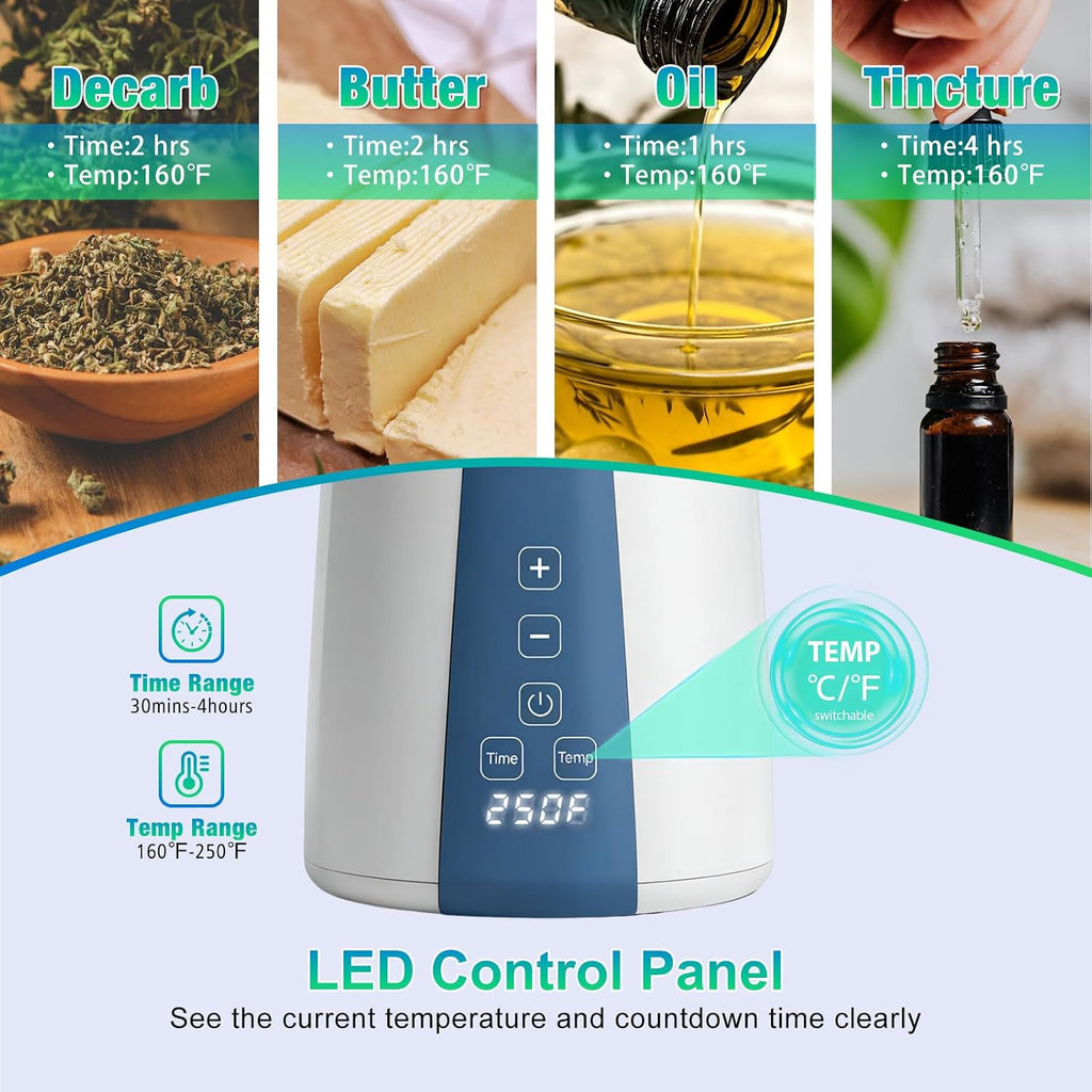 Herb Decarboxylator Infuser Machine Butter Oil, Electric Food Warmer | Herbal Infusion Simple Operation Mess-free Botanical Extractor, Tincture Maker Adjustable Temp Time Homemade Flavored Edibles