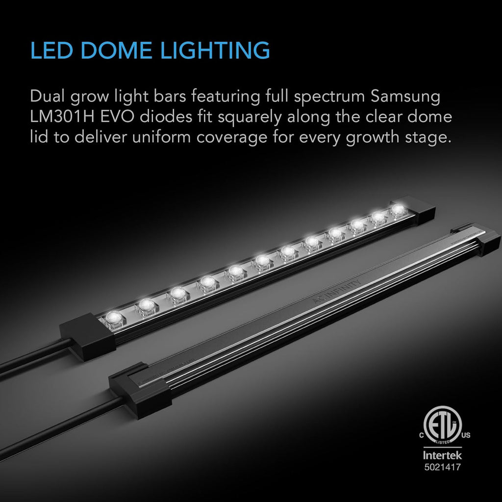 AC Infinity Heavy-Duty Humidity Dome 5x8 Germination Kit | Full Spectrum LED Grow Light Bars w/Samsung LM301H EVO LEDs, Heat Mat, 3mm Dome, Trays, Vented Panels, for Seed Starting