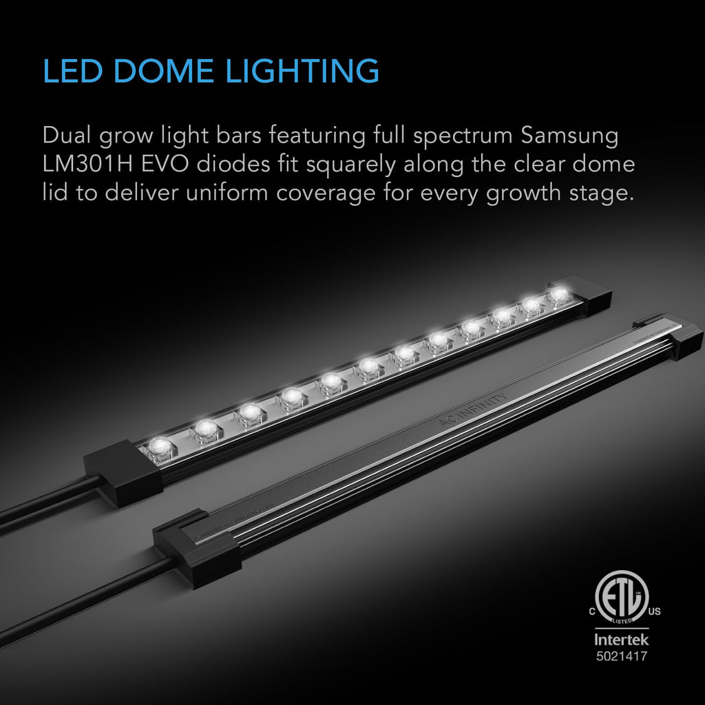 AC Infinity Heavy-Duty Humidity Dome 5x8 Germination Kit | Full Spectrum LED Grow Light Bars w/Samsung LM301H EVO LEDs, Heat Mat, 3mm Dome, Trays, Vented Panels, for Seed Starting
