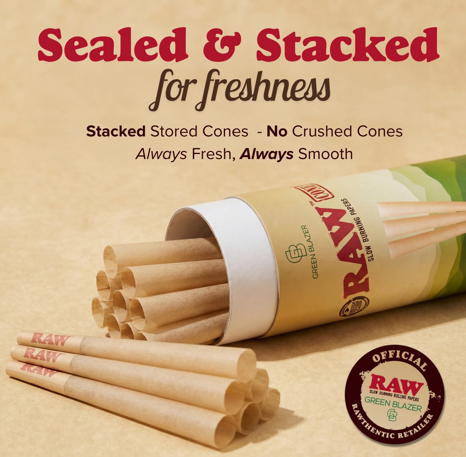 RAW Cones Classic King: 50 Pack, Pre Rolled Cones Rolling Papers, 109 mm | Food Grade Container, Green Blazer Preroll Loader, Patented Slow Burn, All Natural RAWthentic, Rolling Papers & With Tips