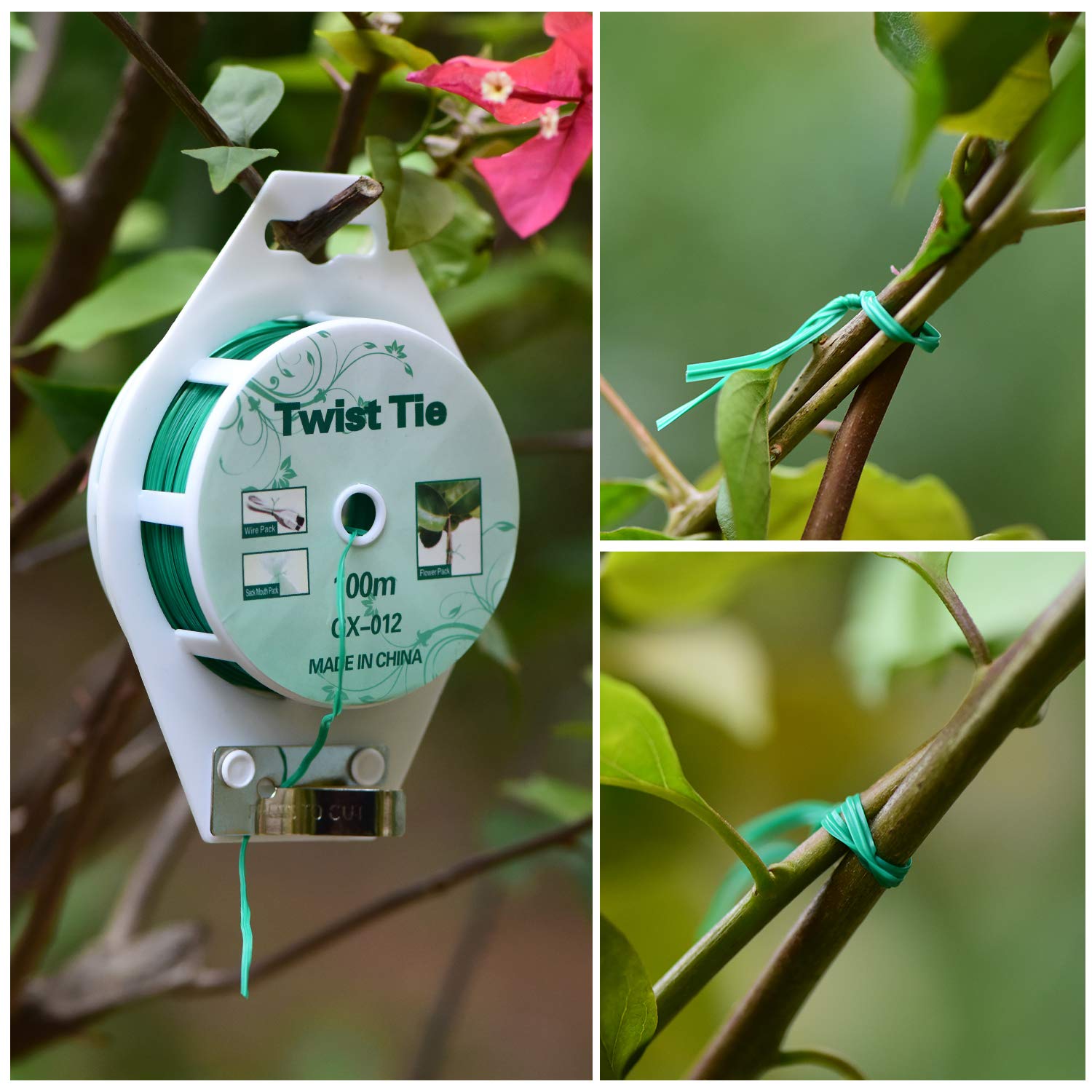 YDSL 328ft (100m) Twist Ties, Green Garden Plant Ties with Cutter for Gardening and Office Organization, Home