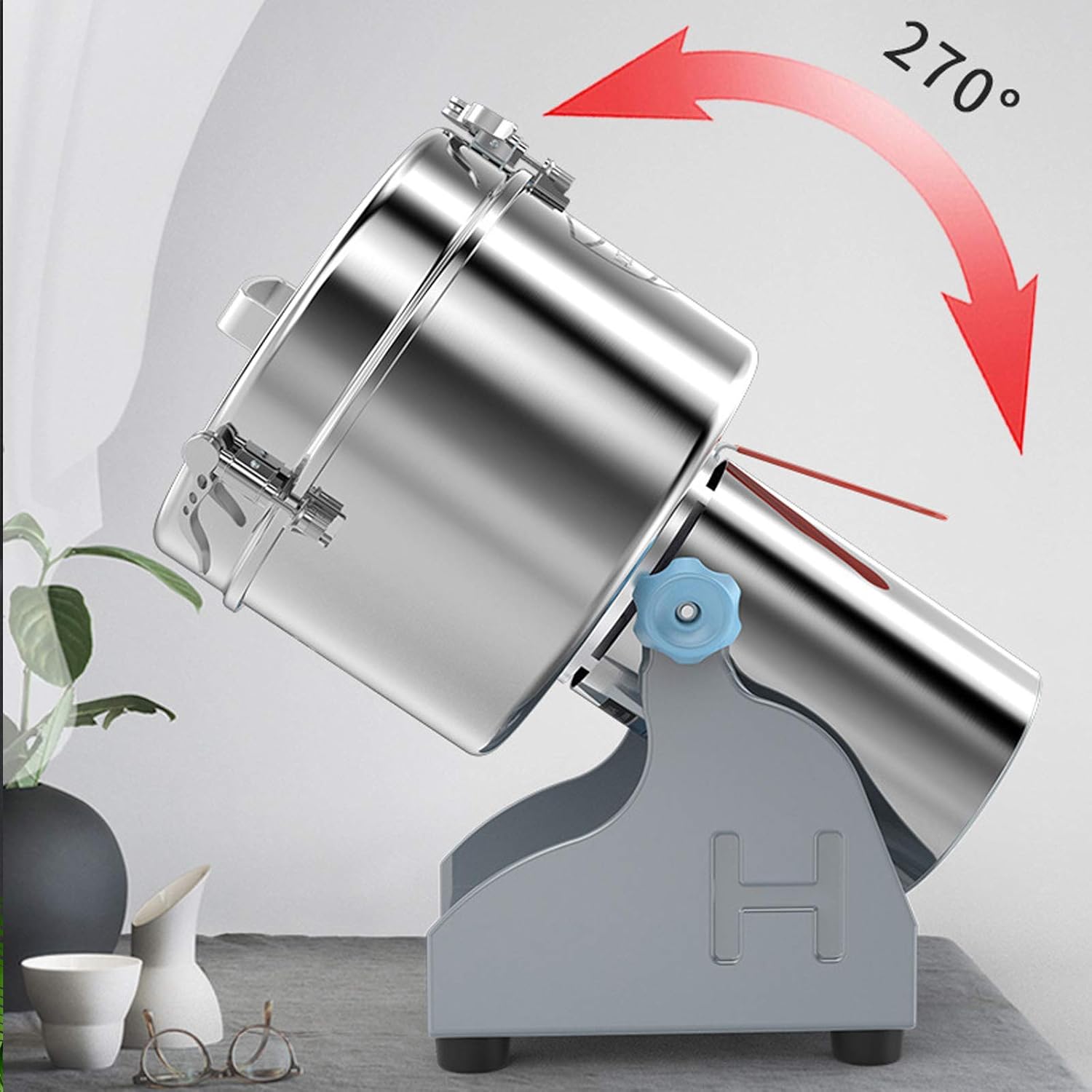 Commercial Electric Grinder, 2000g Electric Herb Grain Spice Grinder Stainless Steel Grinding Machine 270° Swing Type Power Mill Grinder 60-350 Mesh
