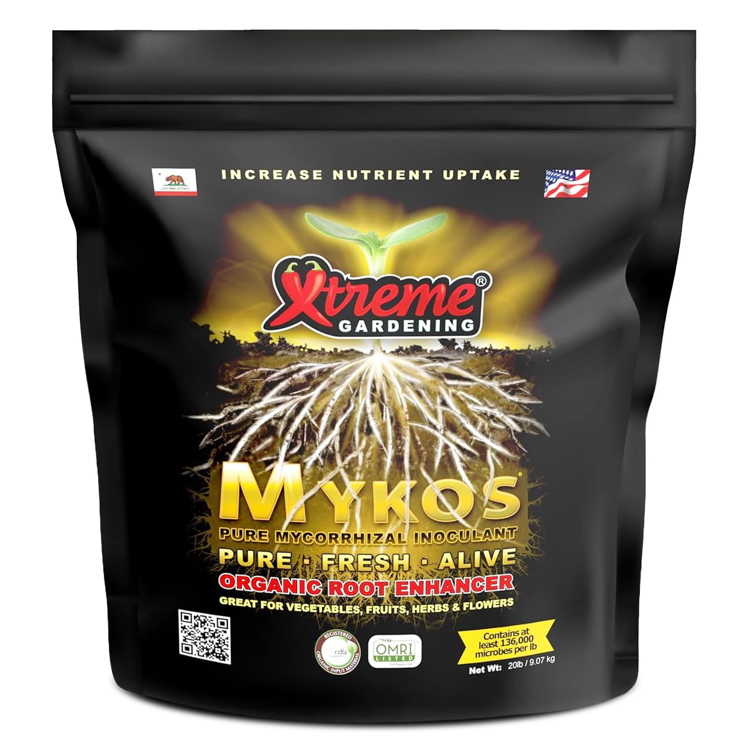 Xtreme Gardening Mykos Mycorrhizae for Plants- Granular Mycorrhizal Fungi Root Inoculant, OMRI Listed Organic Biofertilizer for Stronger Roots & Nutrient Uptake (2.2 lbs)