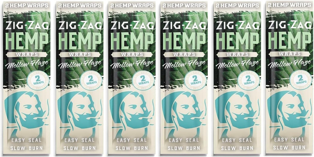 ZIG-ZAG Hemp Wraps Rolling Papers, Mellow Haze 6 pack | 2 sheets per pack, Slow Burn, Plant Based