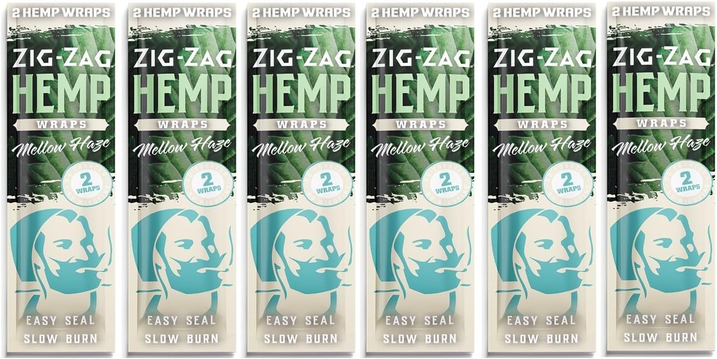ZIG-ZAG Hemp Wraps Rolling Papers, Mellow Haze 6 pack | 2 sheets per pack, Slow Burn, Plant Based