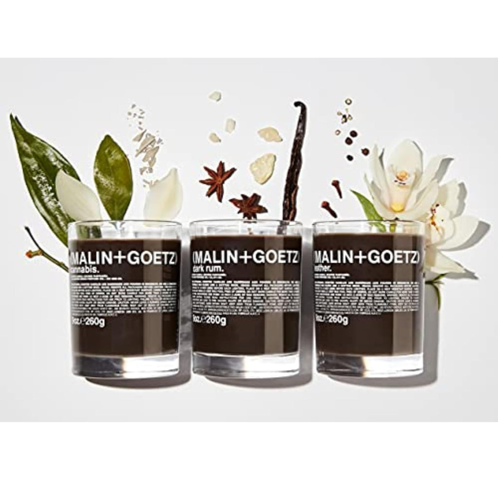 MALIN+GOETZ 9oz Scented Candle | Hand-Poured Soy Wax with Unique Fragrance Blends | Clean-Burning, Vegan & Cruelty-Free | Bergamot, Sage, Otto, Tomato, Strawberry, Cannabis, Dark Rum & Leather