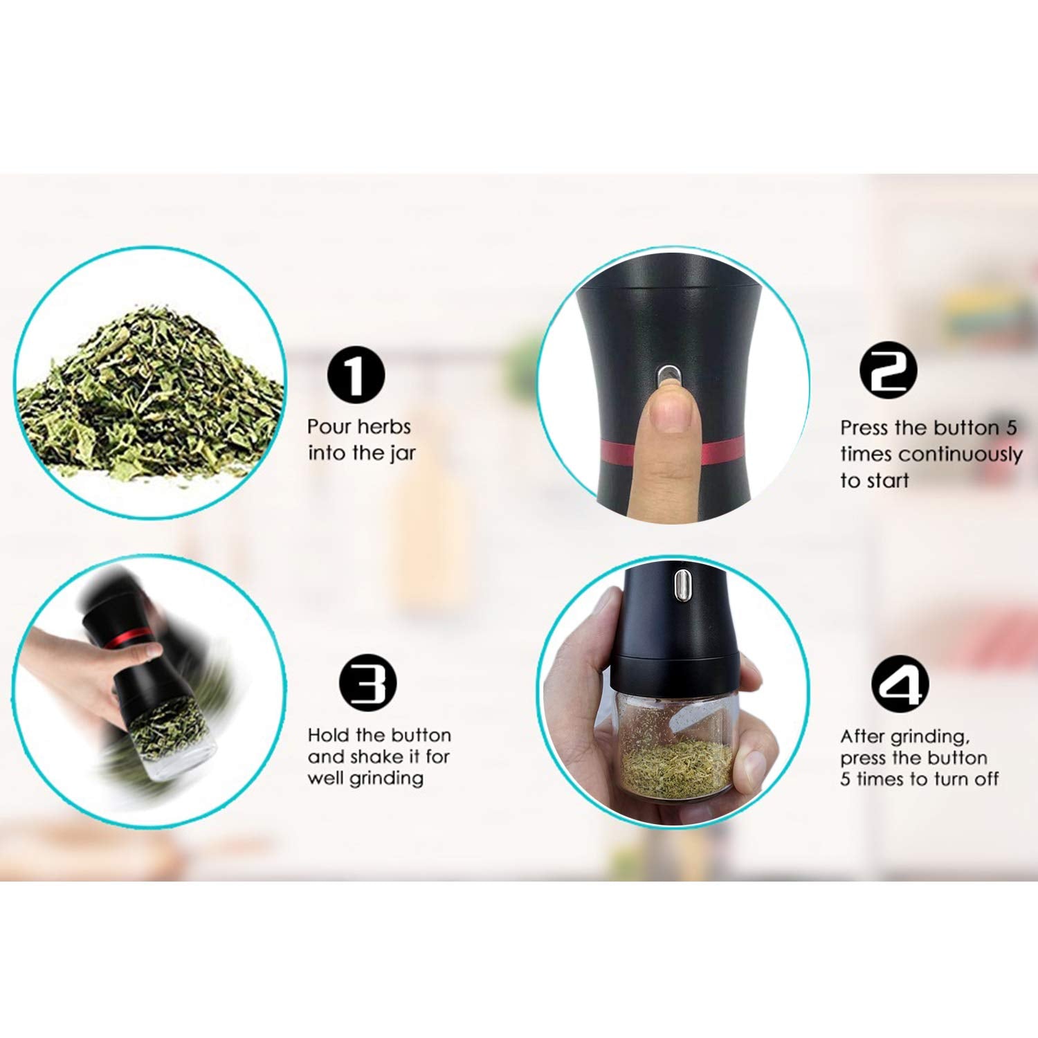 Upgraded Mini Electric Grinder Spice Smart Herb 400 mAh with 50ml Jar,Easy to Carry(Grinder)
